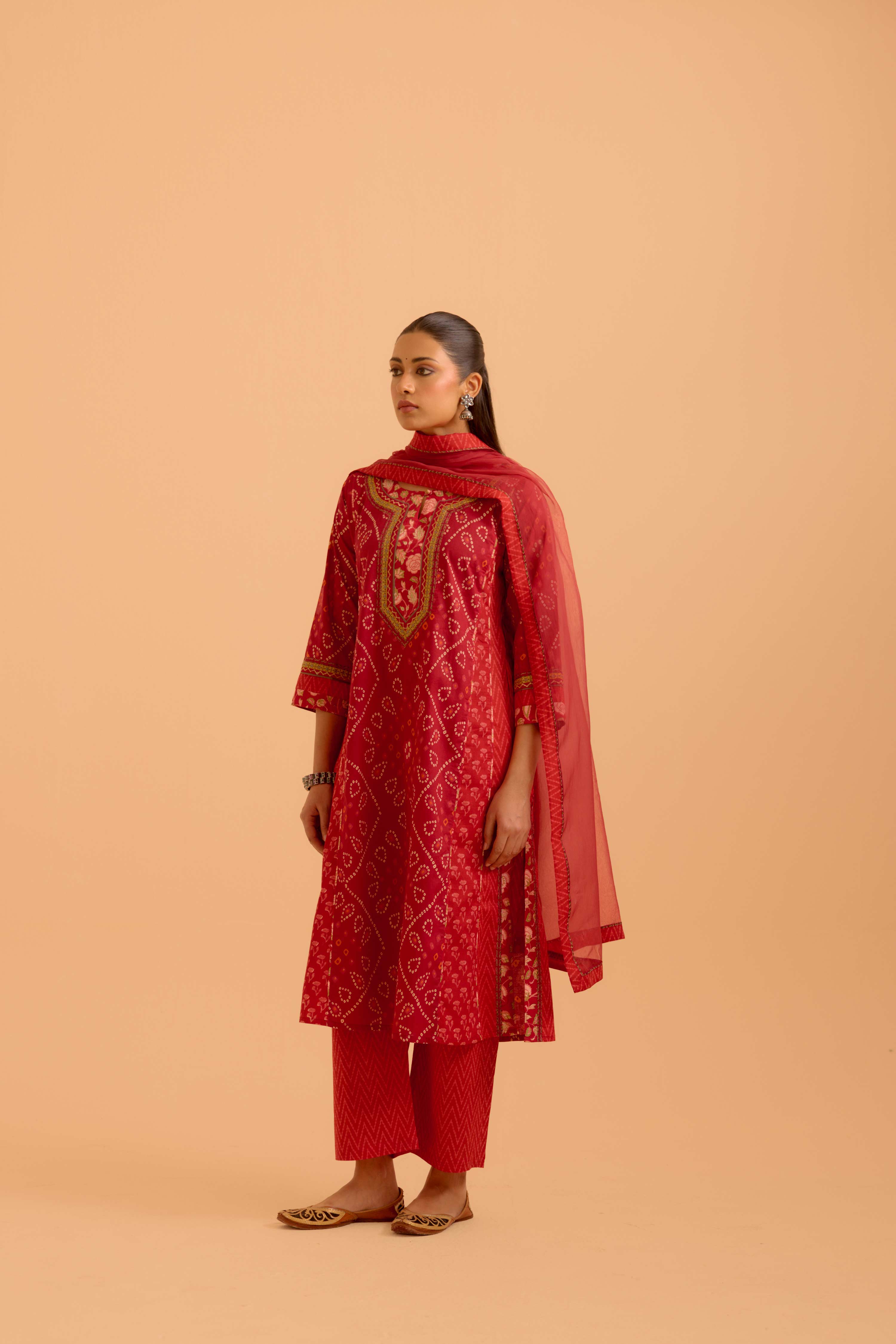 Adya Cotton Printed Kurta Red (Set Of 3)