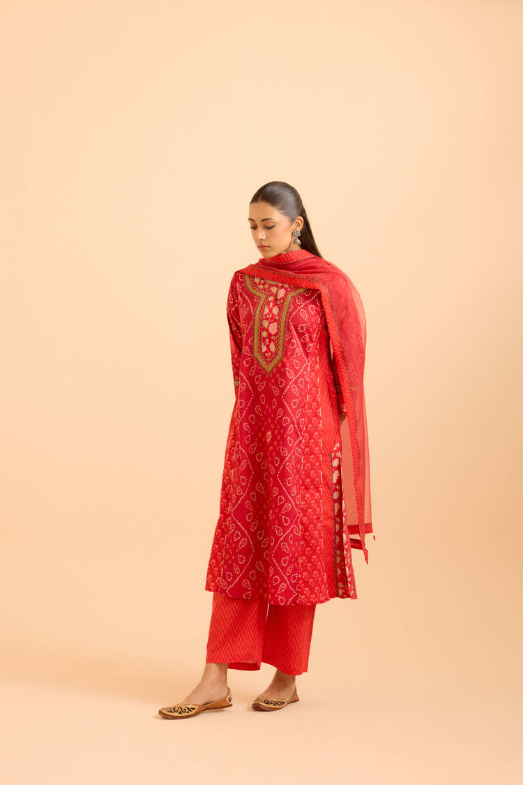 Adya Cotton Printed Kurta Red (Set Of 3)