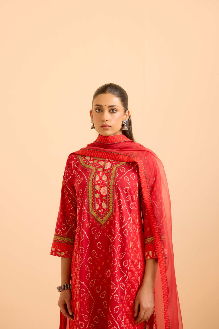 Adya Cotton Printed Kurta Red (Set Of 3)