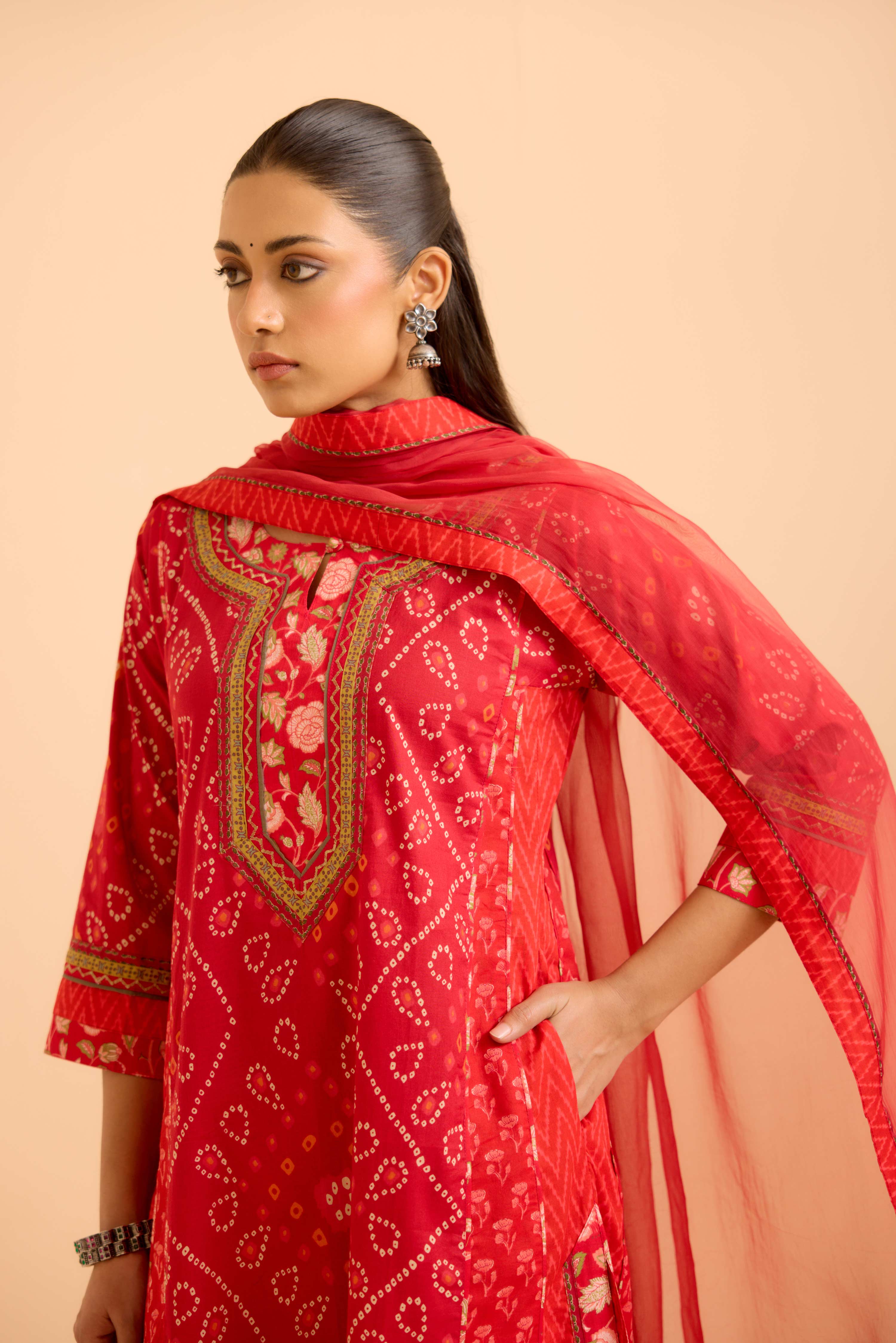 Adya Cotton Printed Kurta Red (Set Of 3)