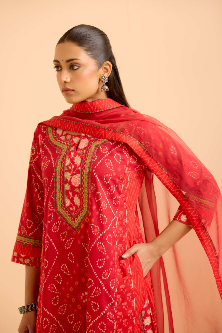Adya Cotton Printed Kurta Red (Set Of 3)