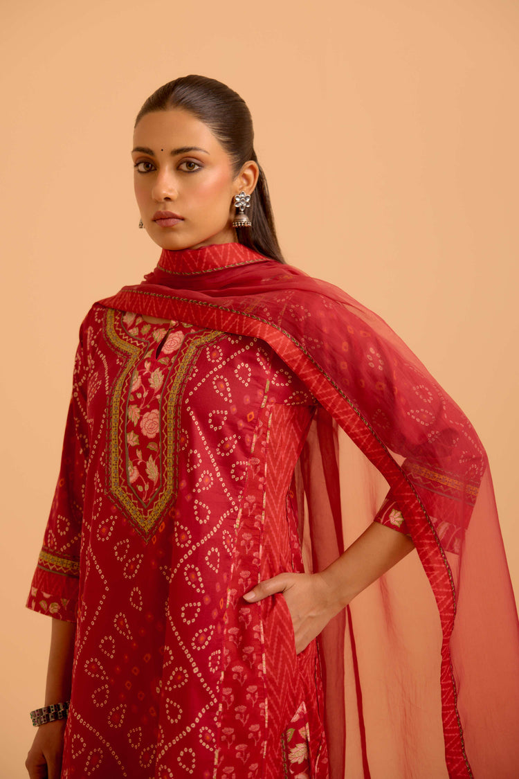Adya Cotton Printed Kurta Red (Set Of 3)