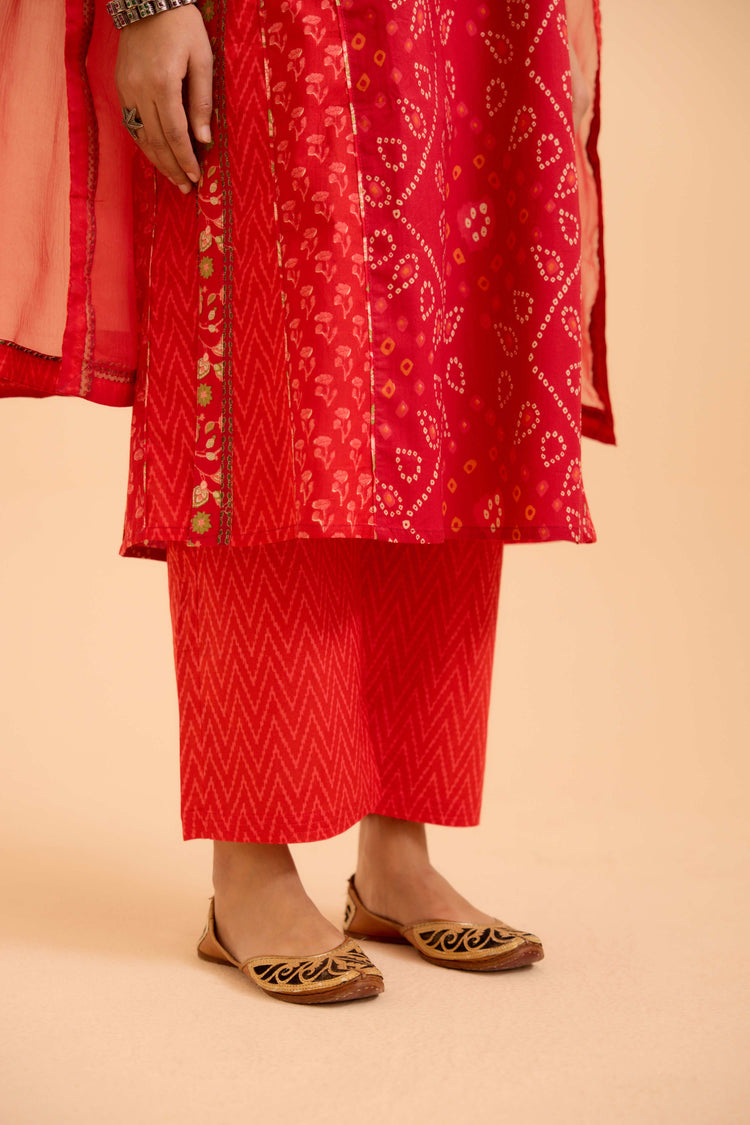 Adya Cotton Printed Kurta Red (Set Of 3)