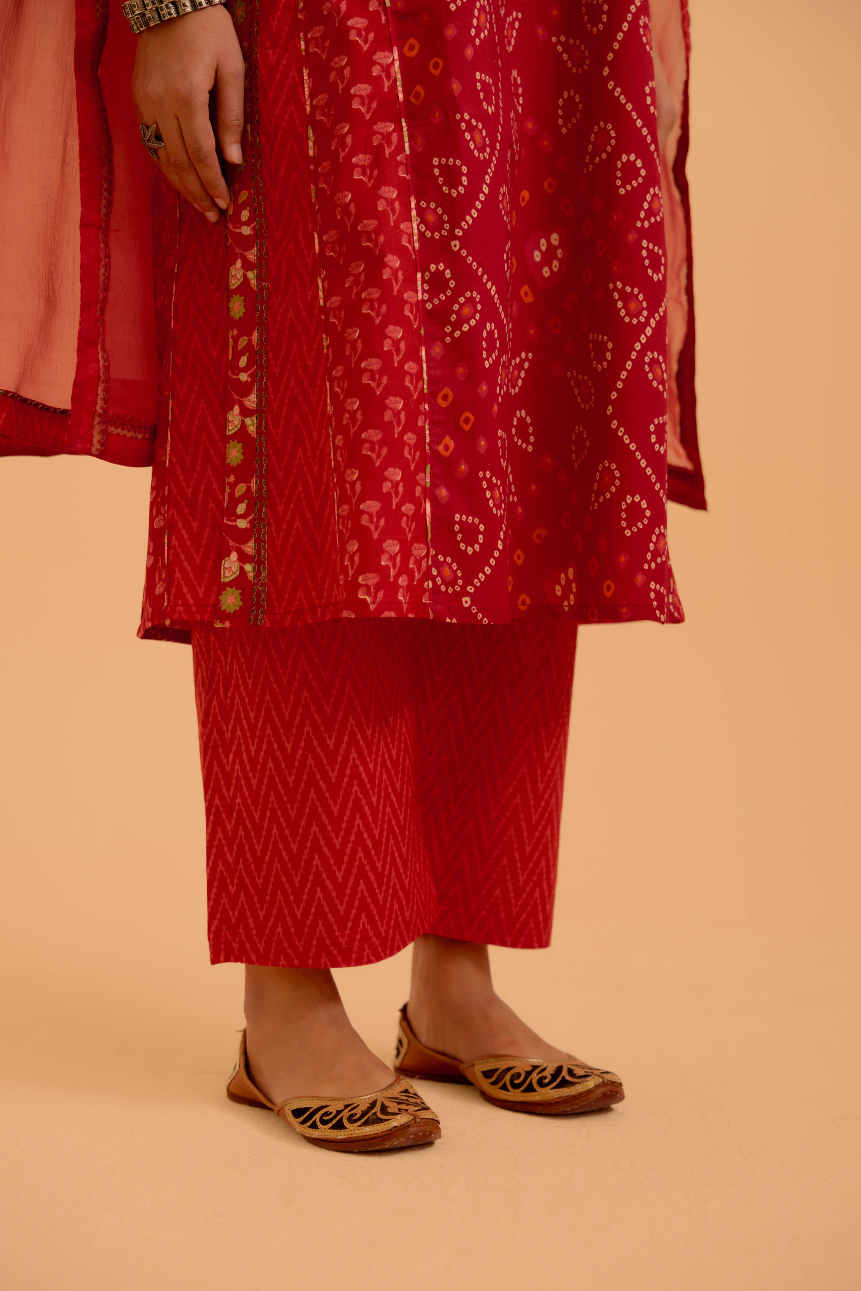 Adya Cotton Printed Kurta Red (Set Of 3)