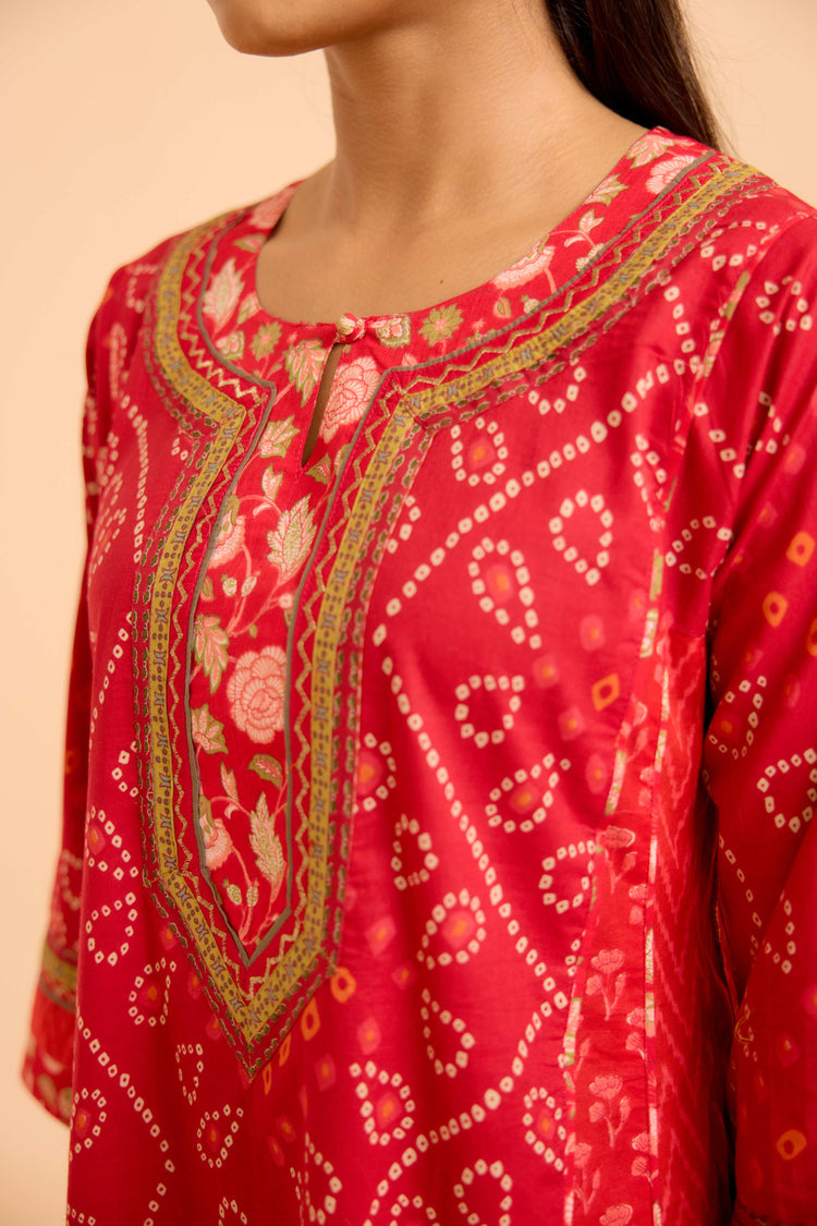 Adya Cotton Printed Kurta Red (Set Of 3)