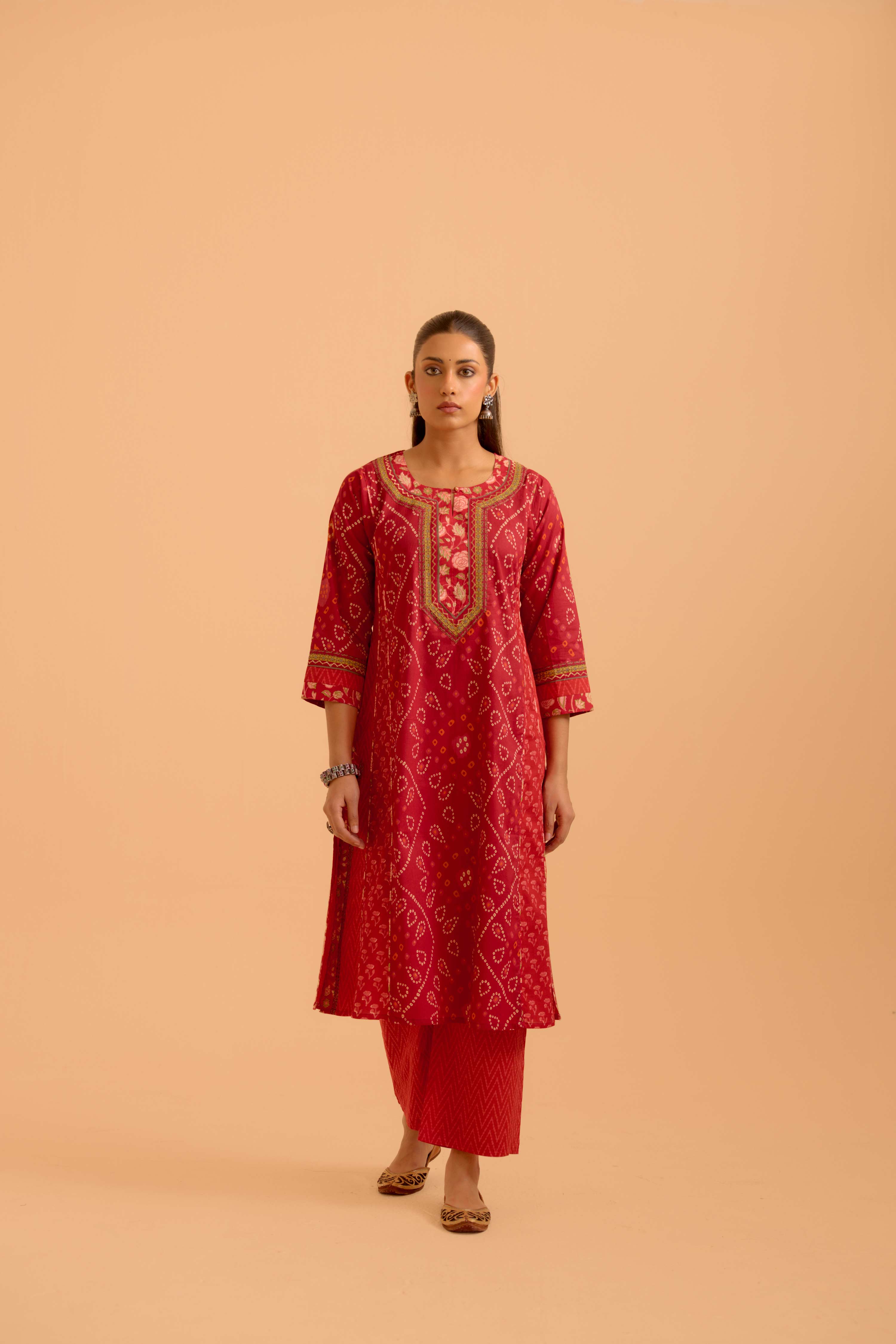 Adya Cotton Printed Kurta Red (Set Of 3)