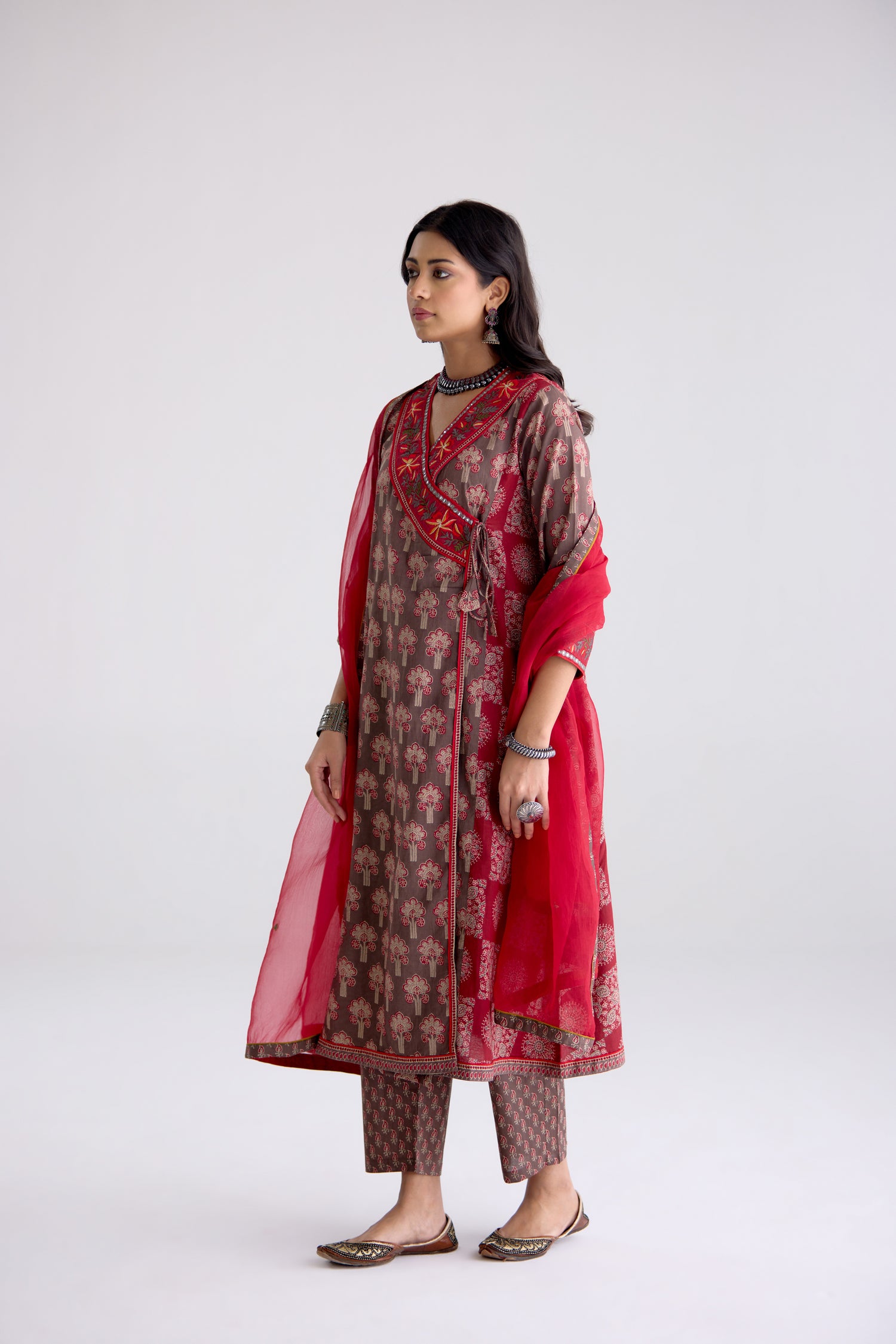 Kiana Cotton Printed Kurta Grey Maroon (10106312884523)