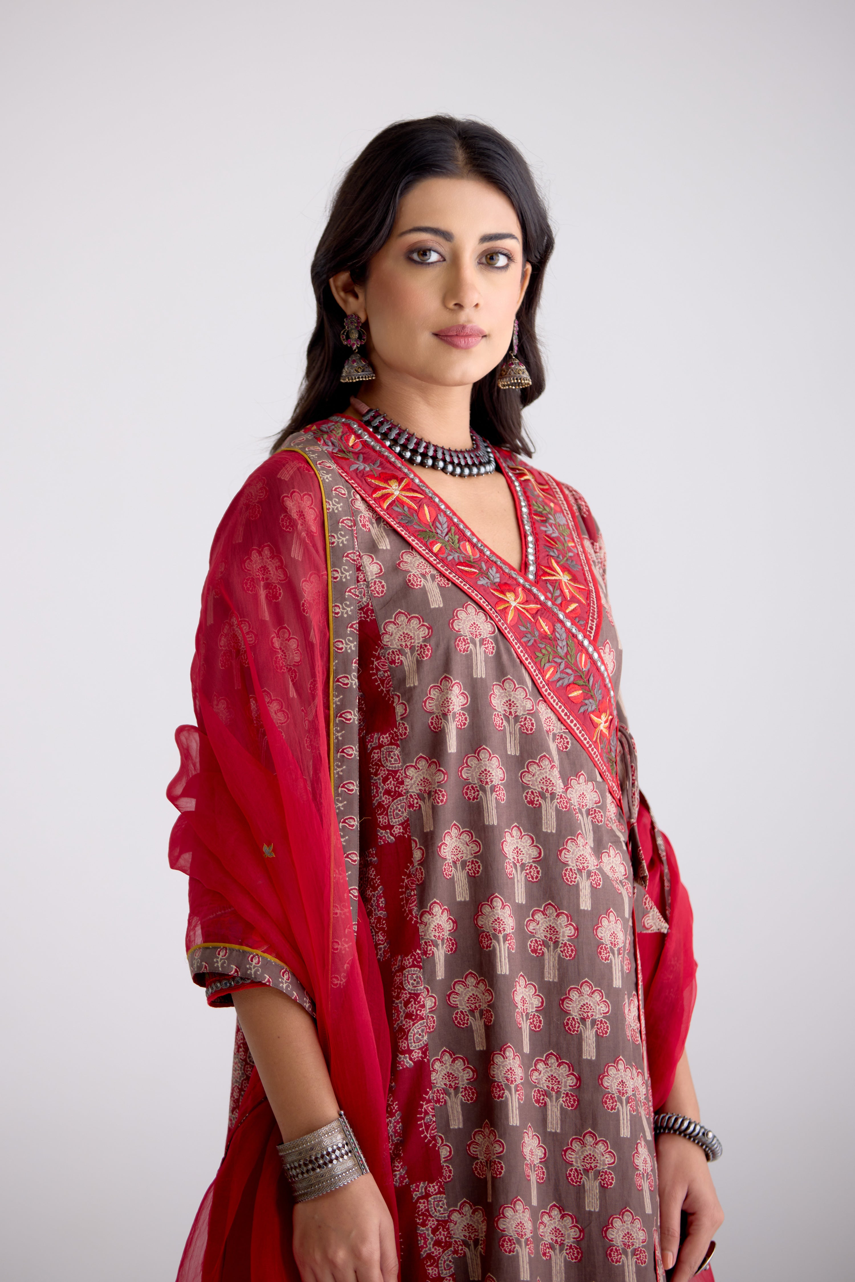 Kiana Cotton Printed Kurta Grey Maroon (10106312884523)