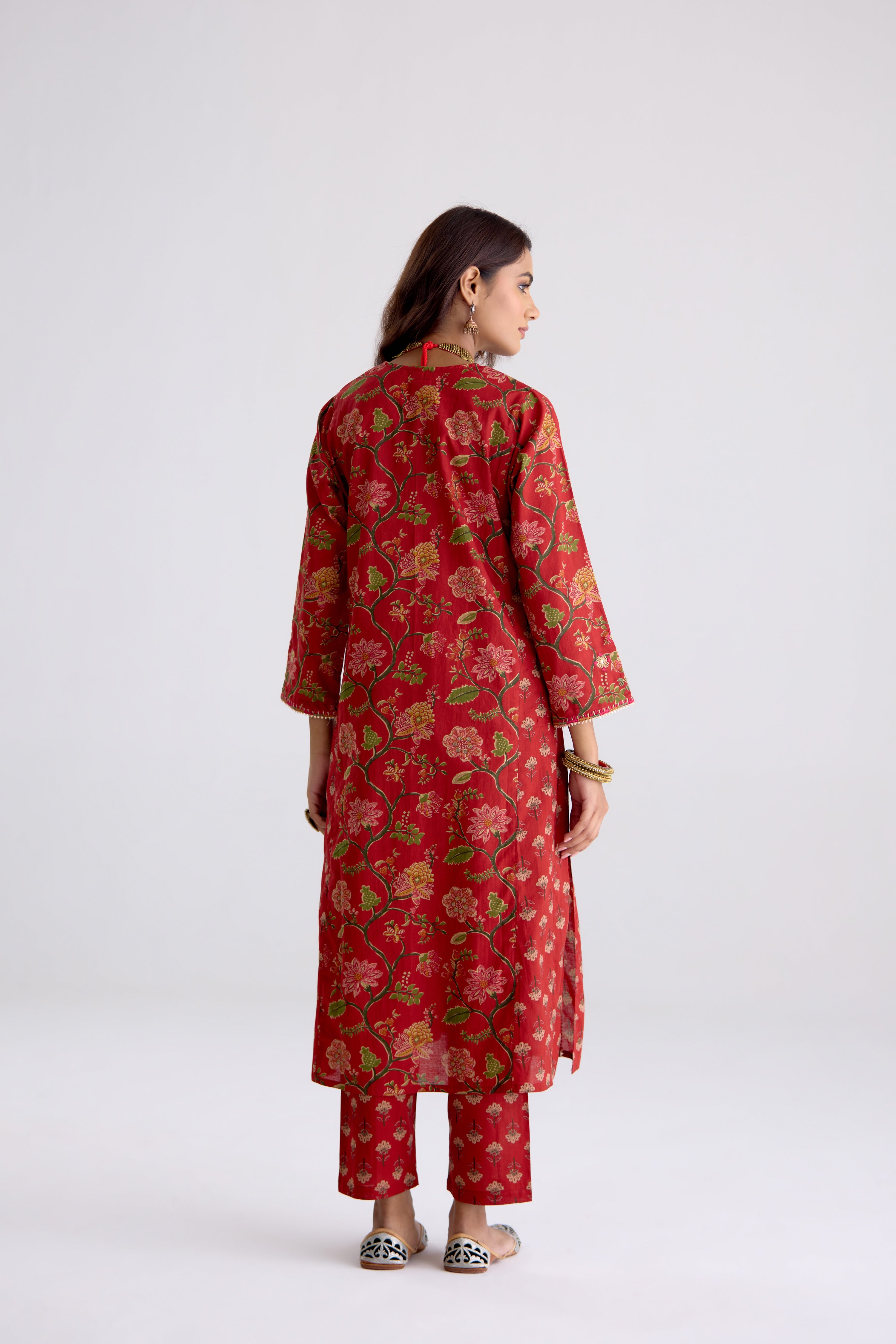 Tulsi Cotton Embroidered Kurta Red (10105539854635)