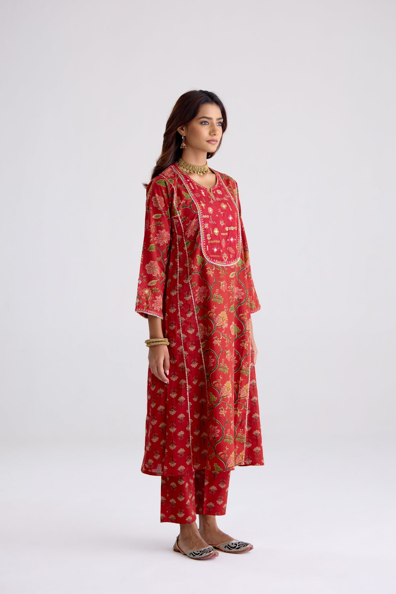 Tulsi Cotton Embroidered Kurta Red (10105539854635)