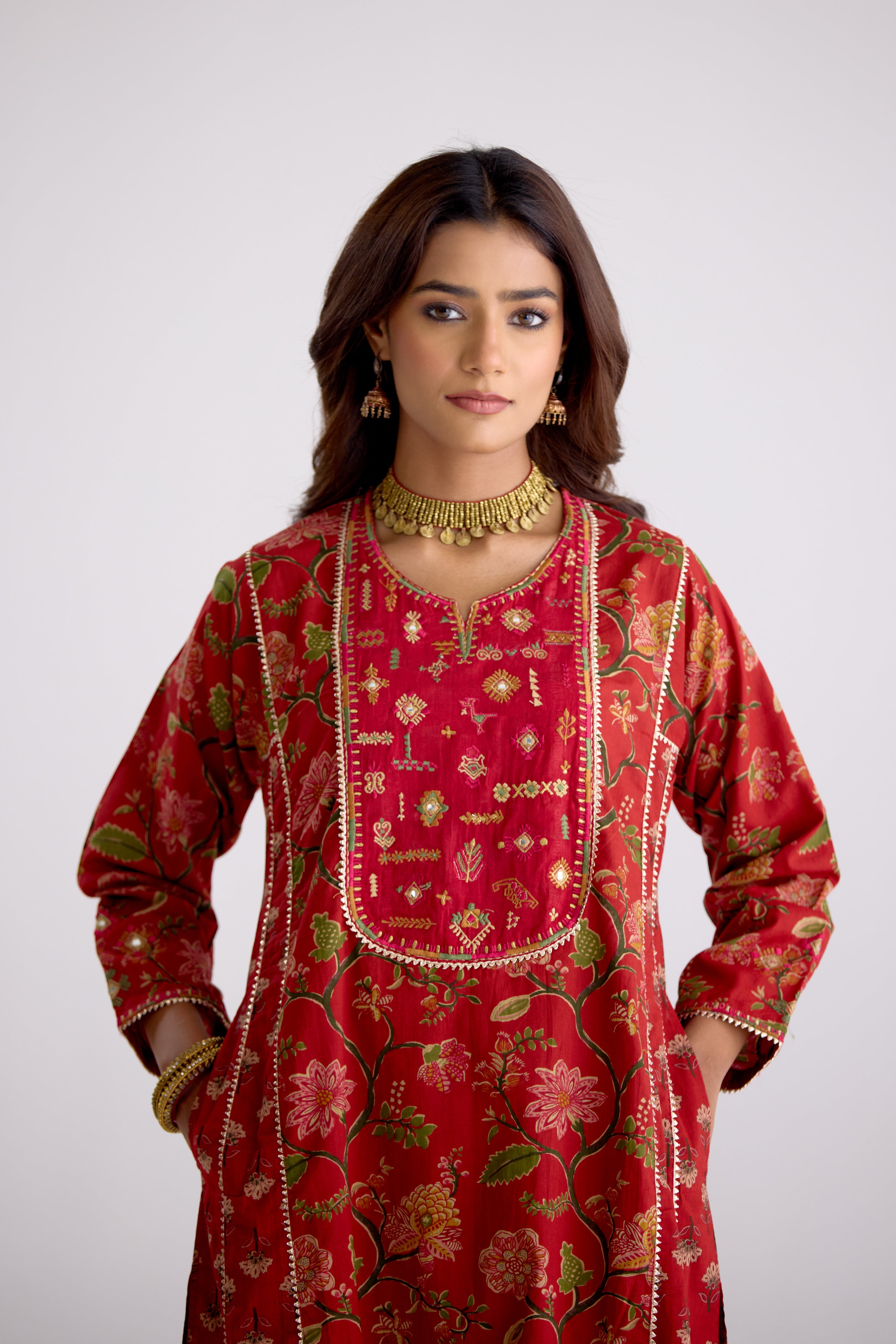 Tulsi Cotton Embroidered Kurta Red (10105539854635)