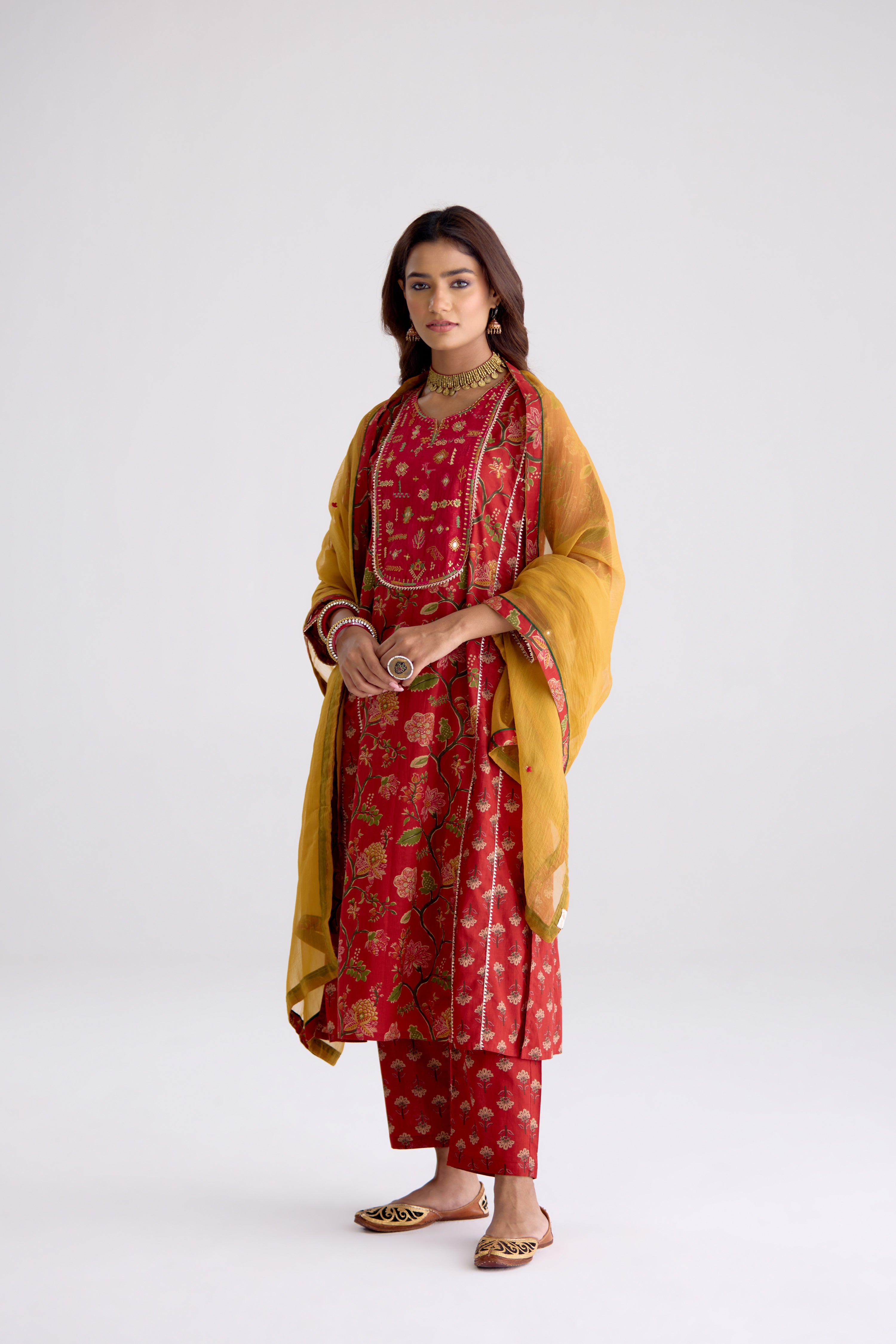 Tulsi Cotton Embroidered Kurta Red (10105539854635)