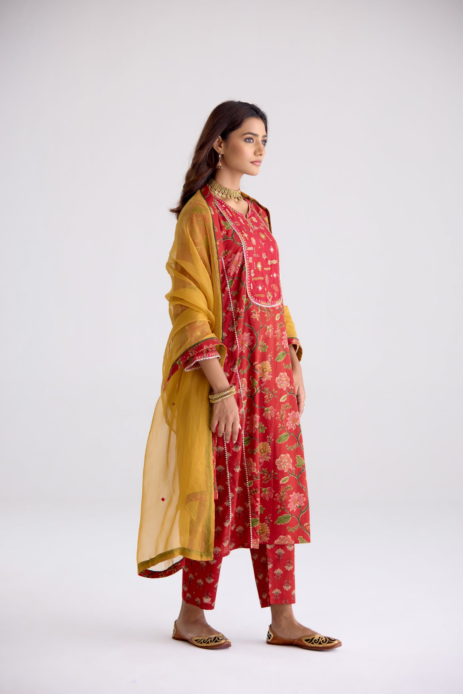 Tulsi Cotton Embroidered Kurta Red (10105539854635)