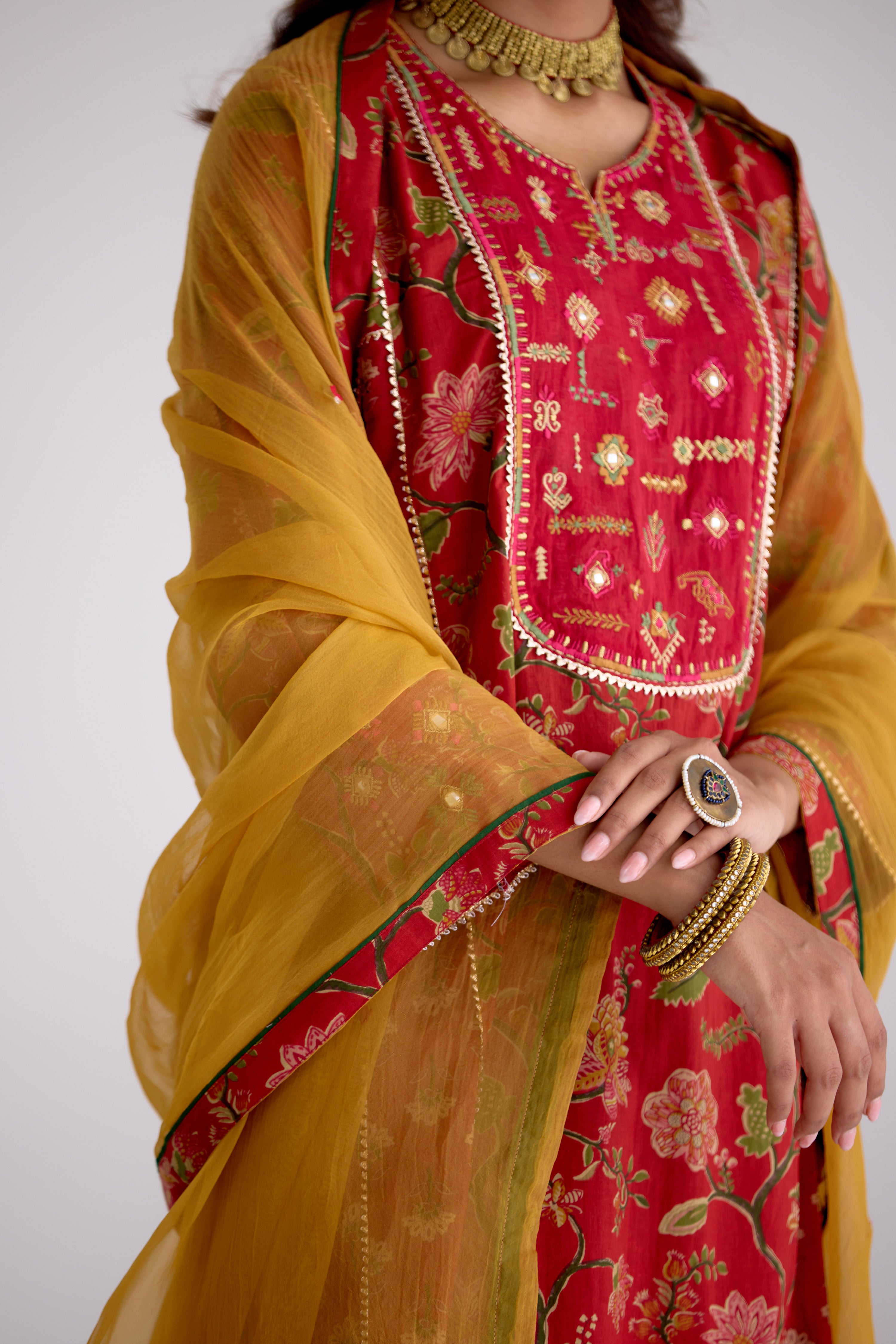 Tulsi Cotton Embroidered Kurta Red (10105539854635)