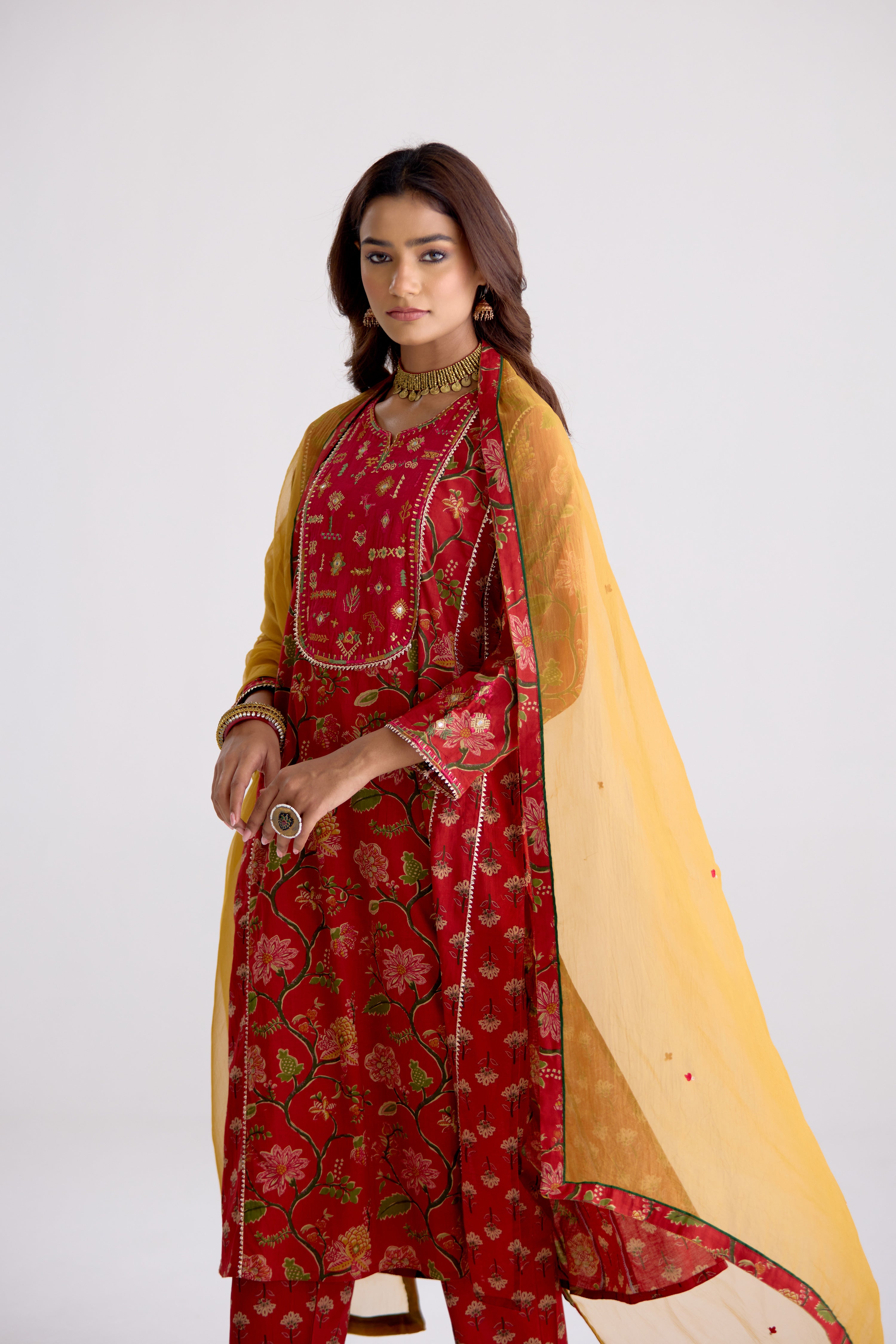 Tulsi Cotton Embroidered Kurta Red (10105539854635)