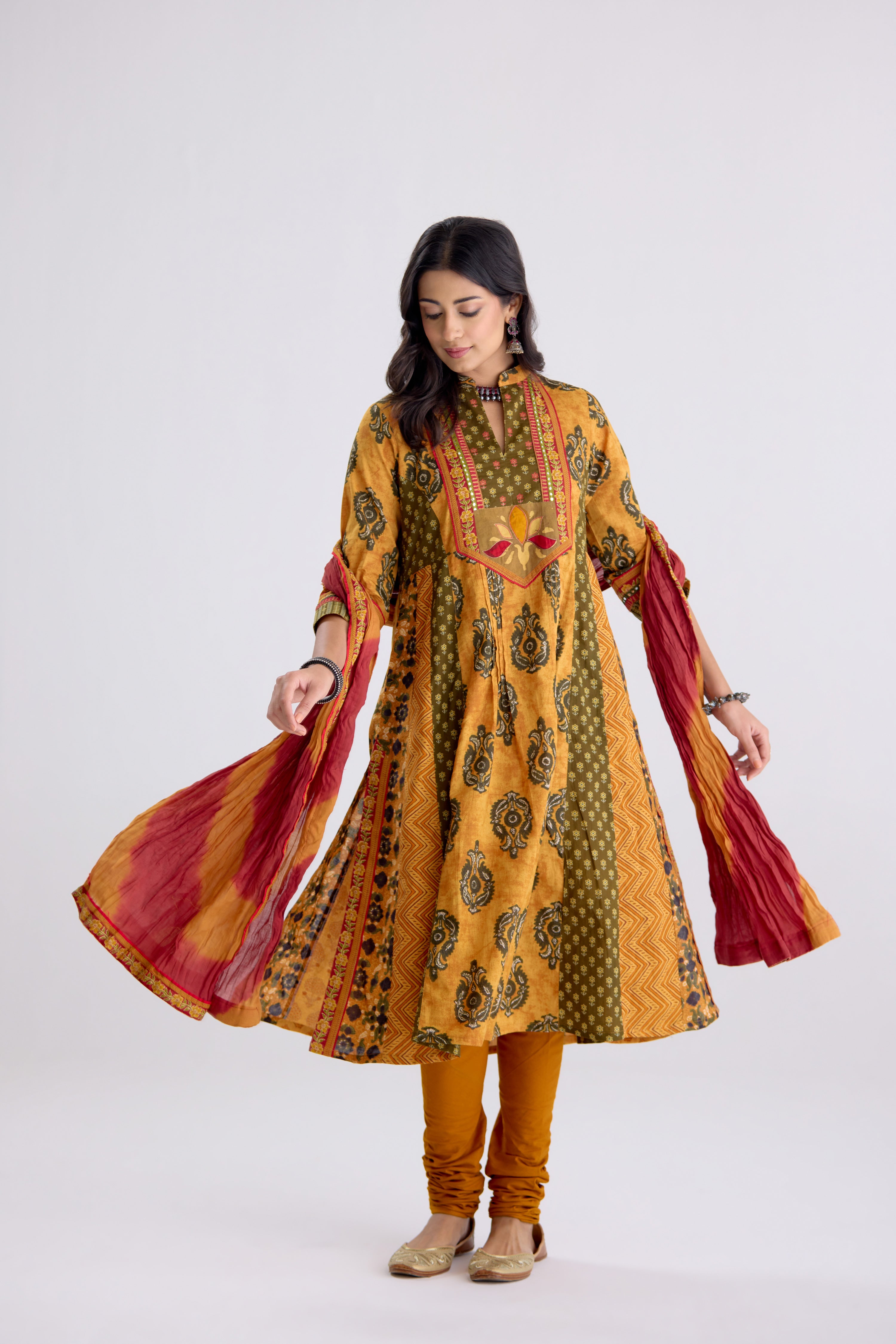 Rozana Dupatta Mustard Maroon (10104559698219)