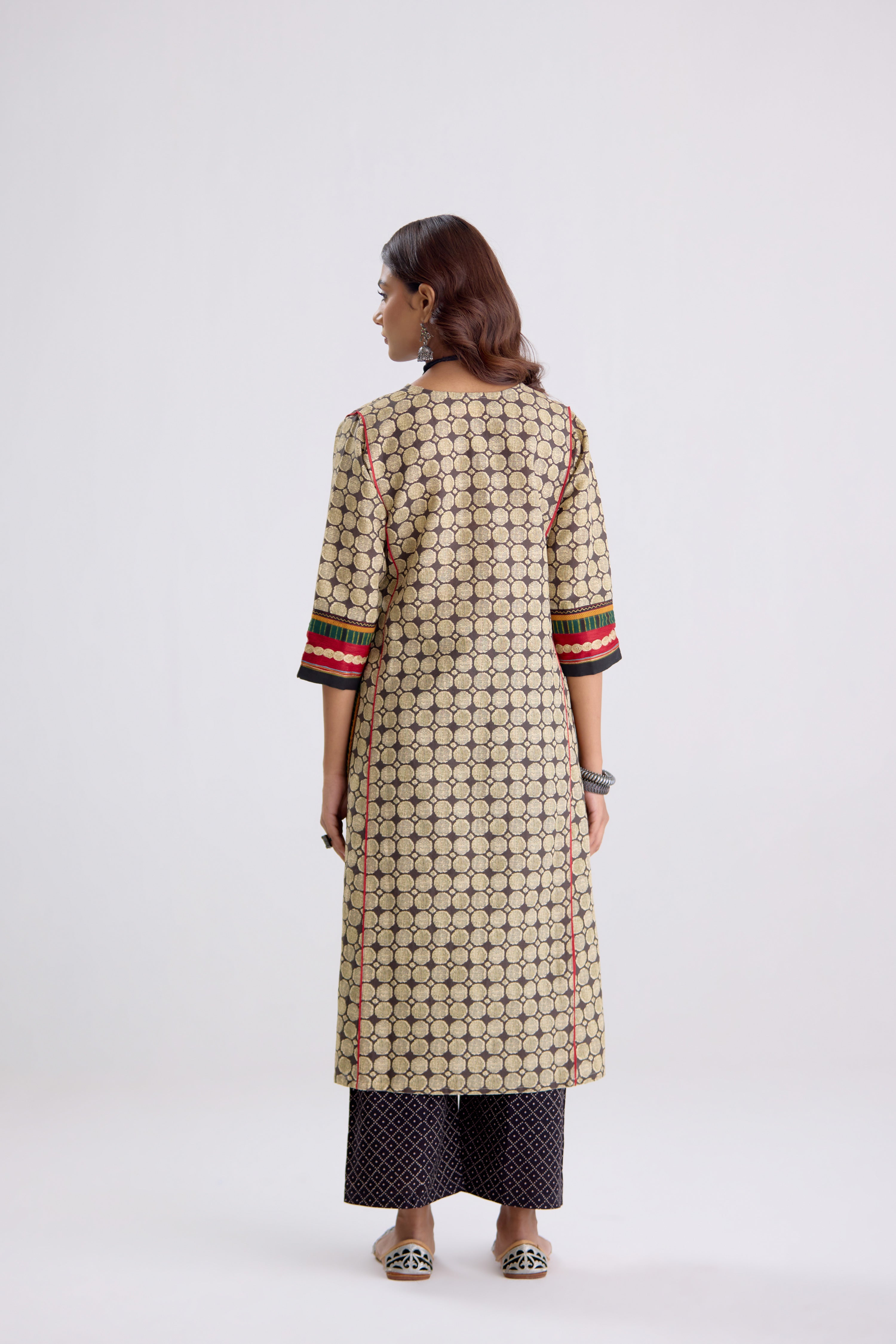 Rozana Linen Printed Kurta Beige Black (10104274026795)