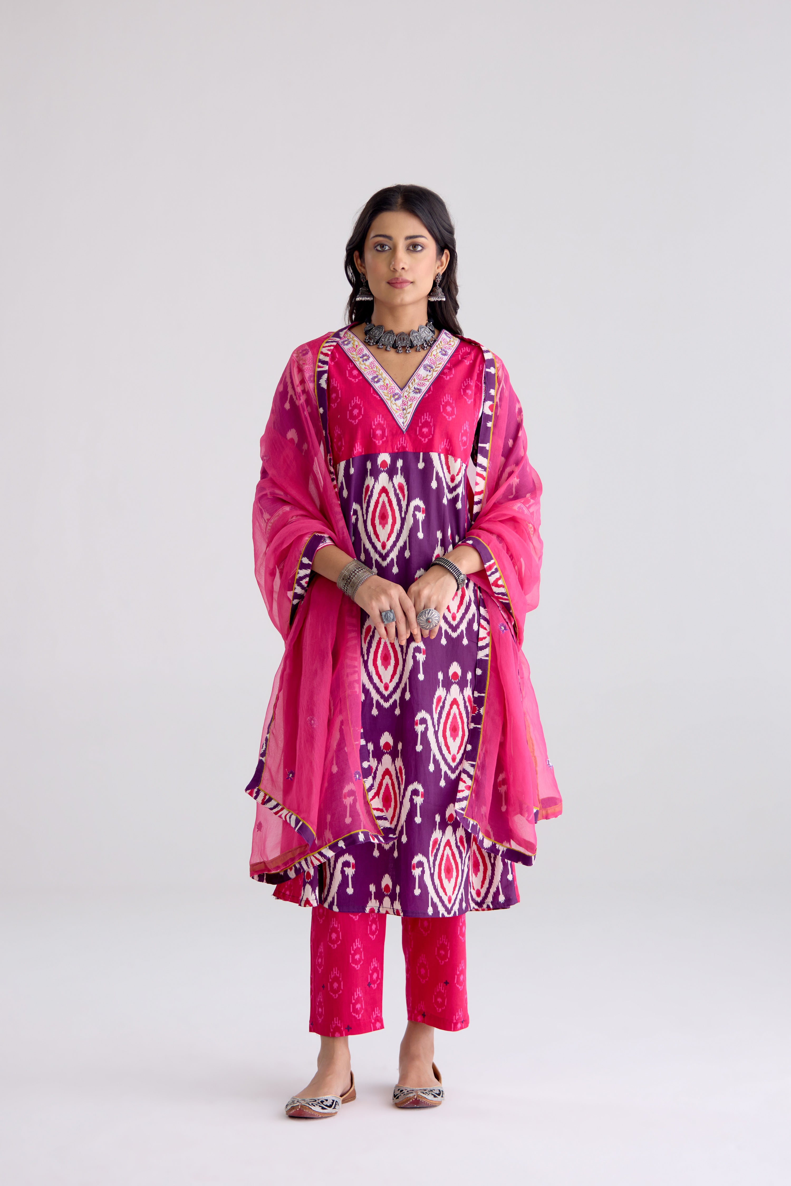 Tulsi Cotton Printed Embroidered Kurta Purple Pink (10106228932907)