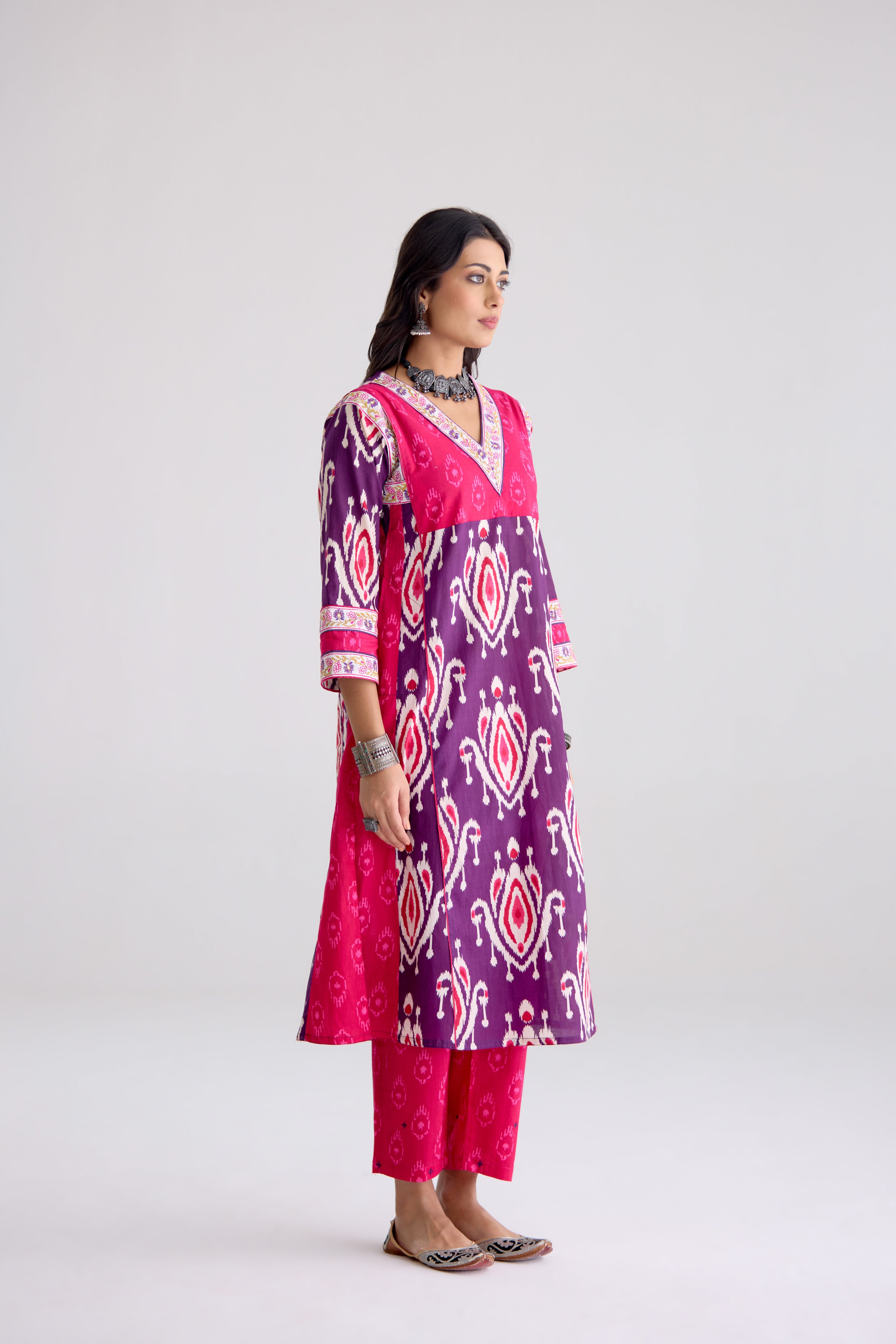 Tulsi Cotton Printed Embroidered Kurta Purple Pink (10106228932907)