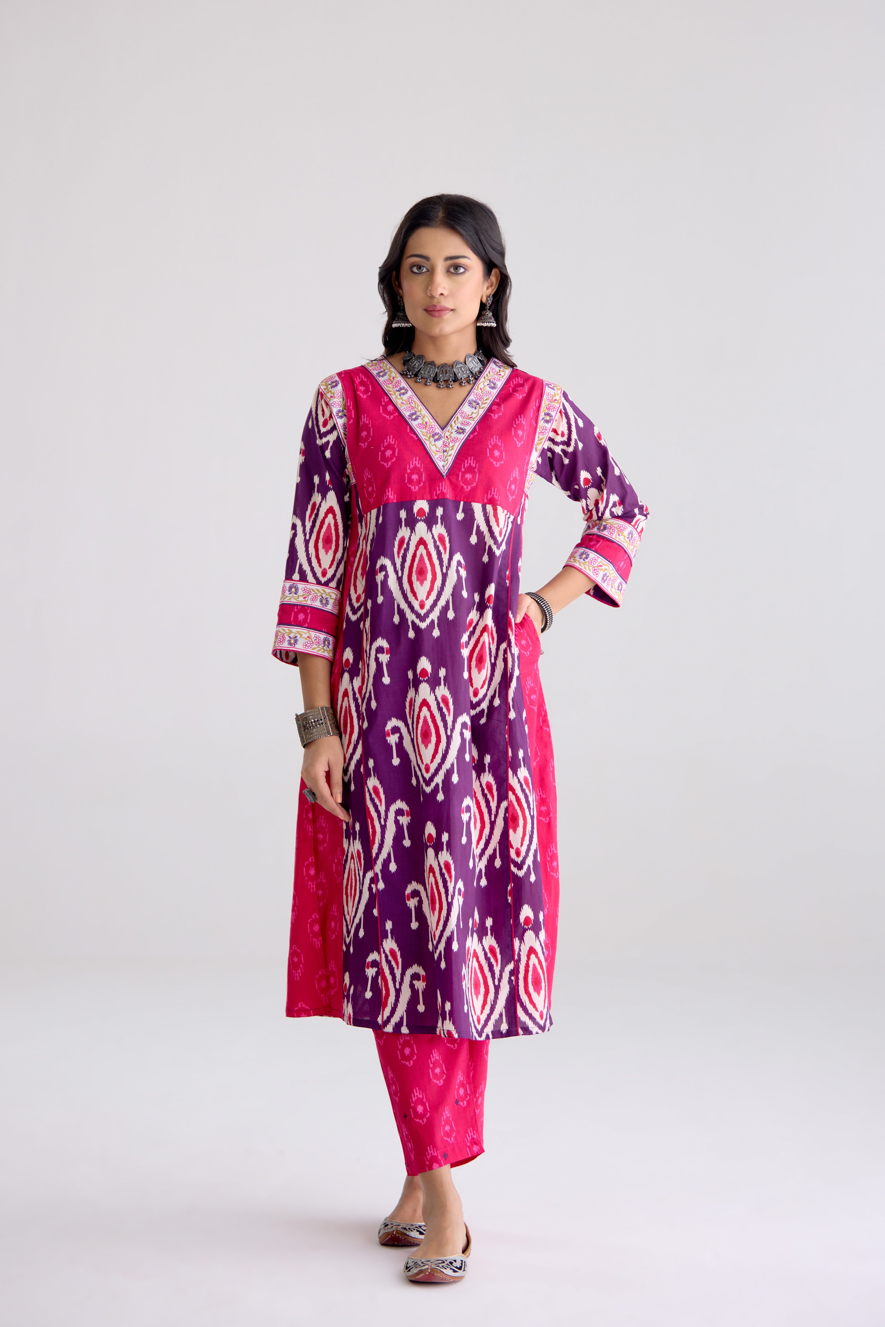 Tulsi Cotton Printed Embroidered Kurta Purple Pink (10106228932907)