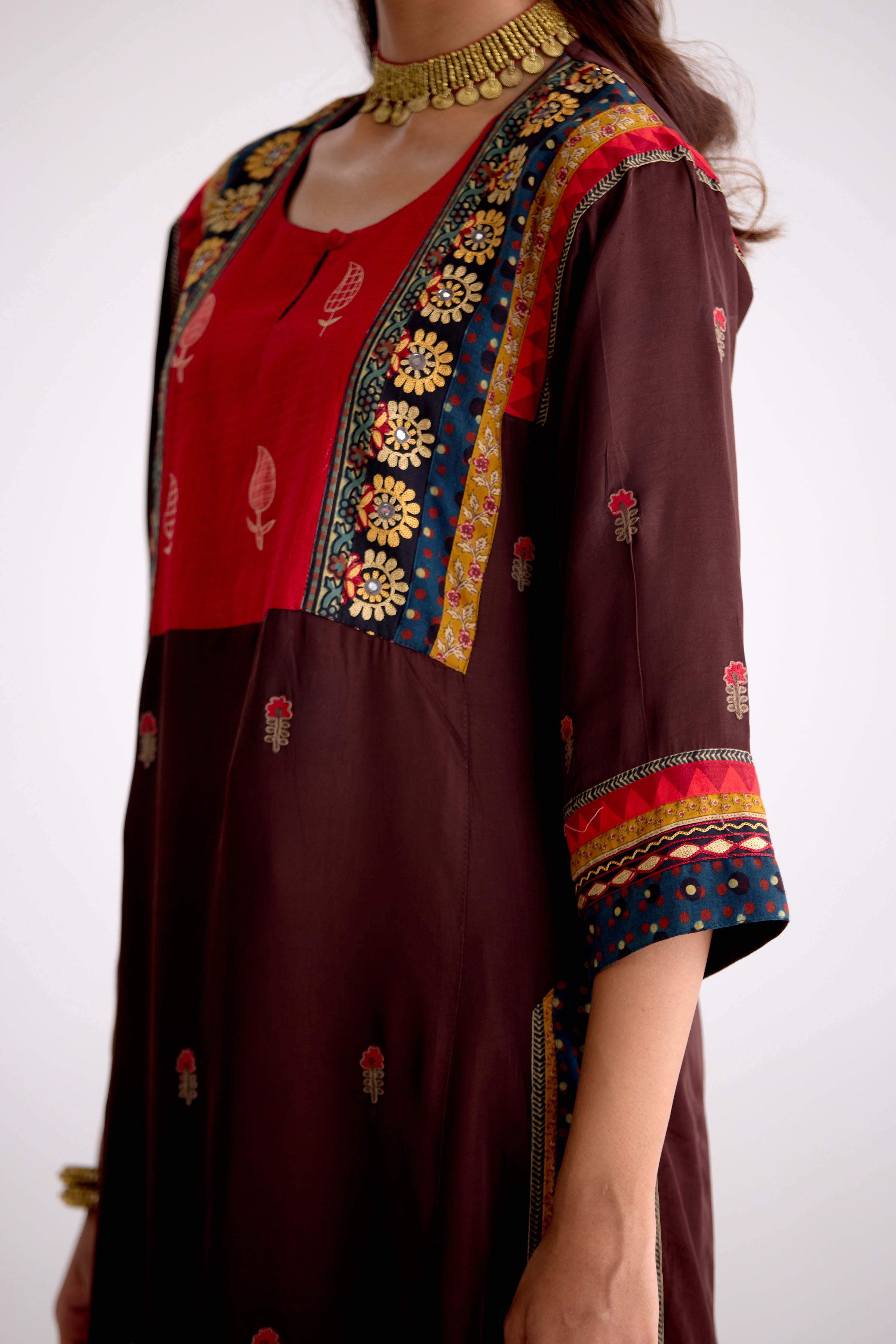 Rozana Modal Silk Embroidered Kurta Brown (10104248598827)
