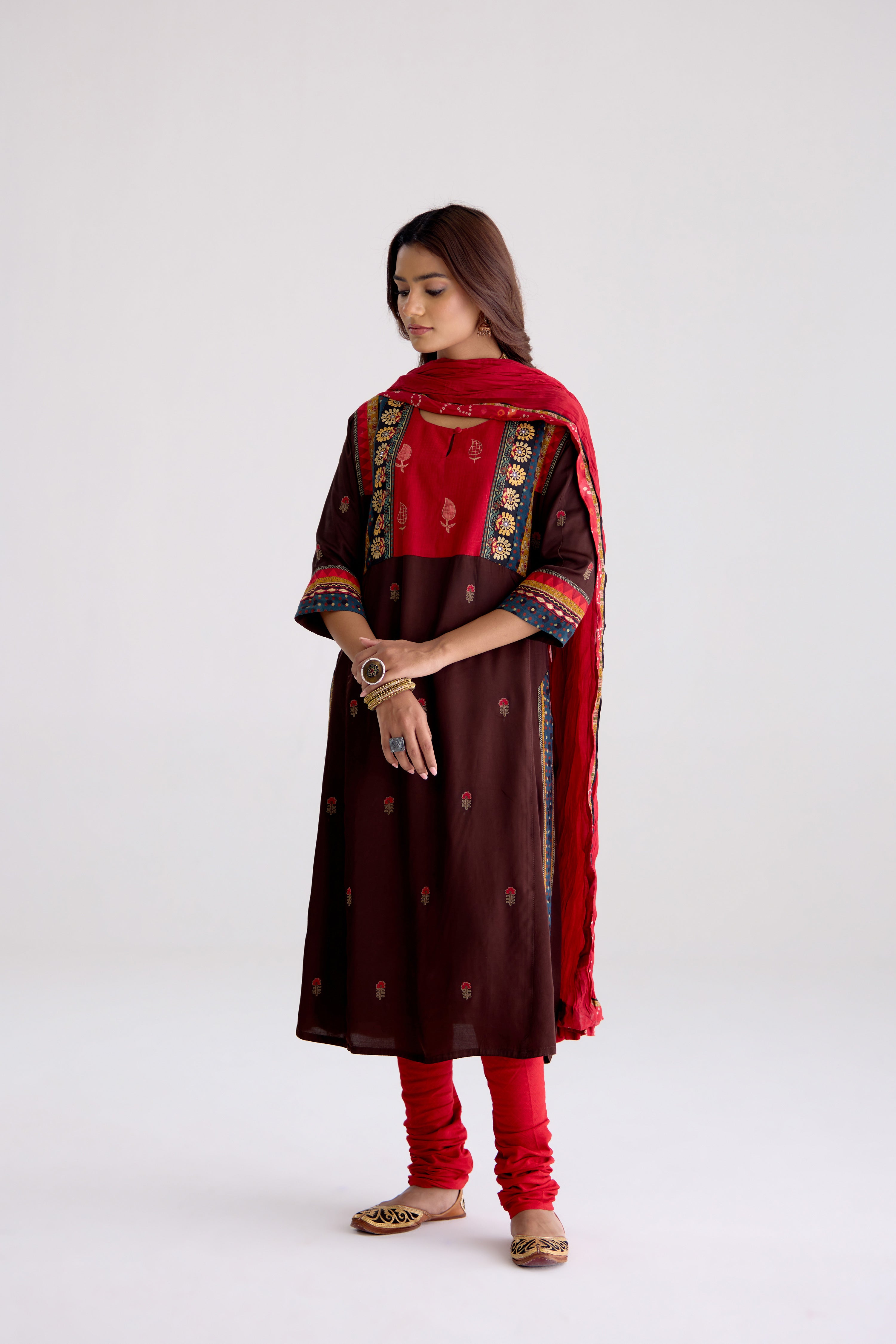 Rozana Modal Silk Embroidered Kurta Brown (10104248598827)