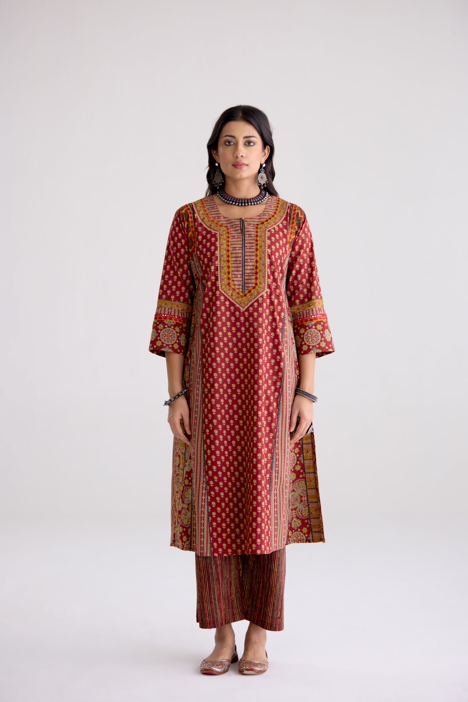 Adya Cotton Printed Kurta Maroon (10104487805227)