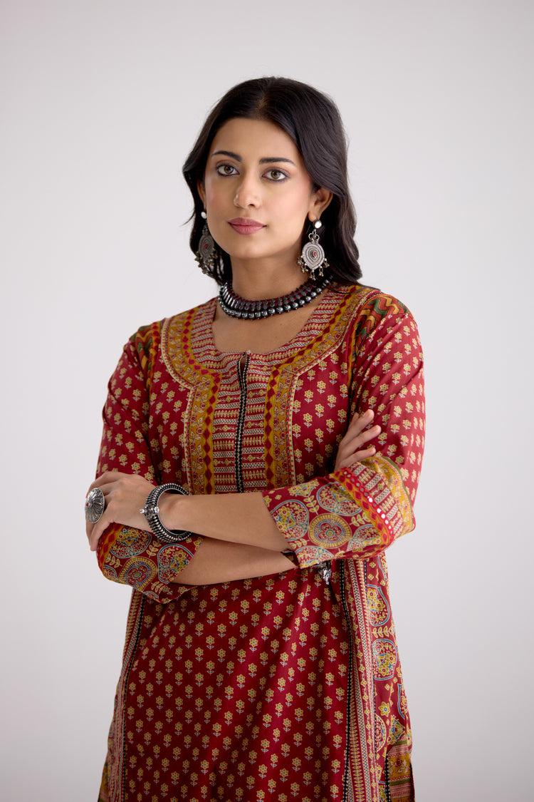 Adya Cotton Printed Kurta Maroon (10104487805227)