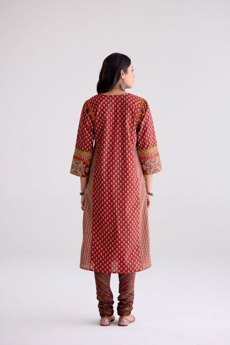 Adya Cotton Printed Kurta Maroon (10104487805227)