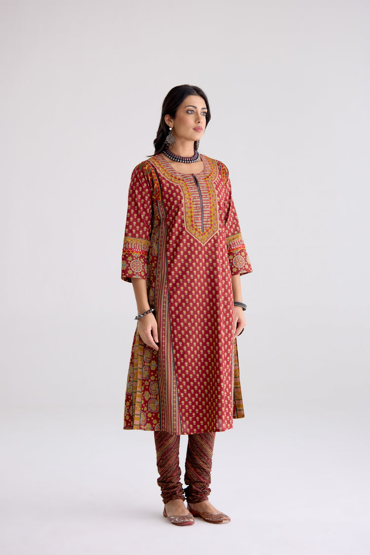 Adya Cotton Printed Kurta Maroon (10104487805227)