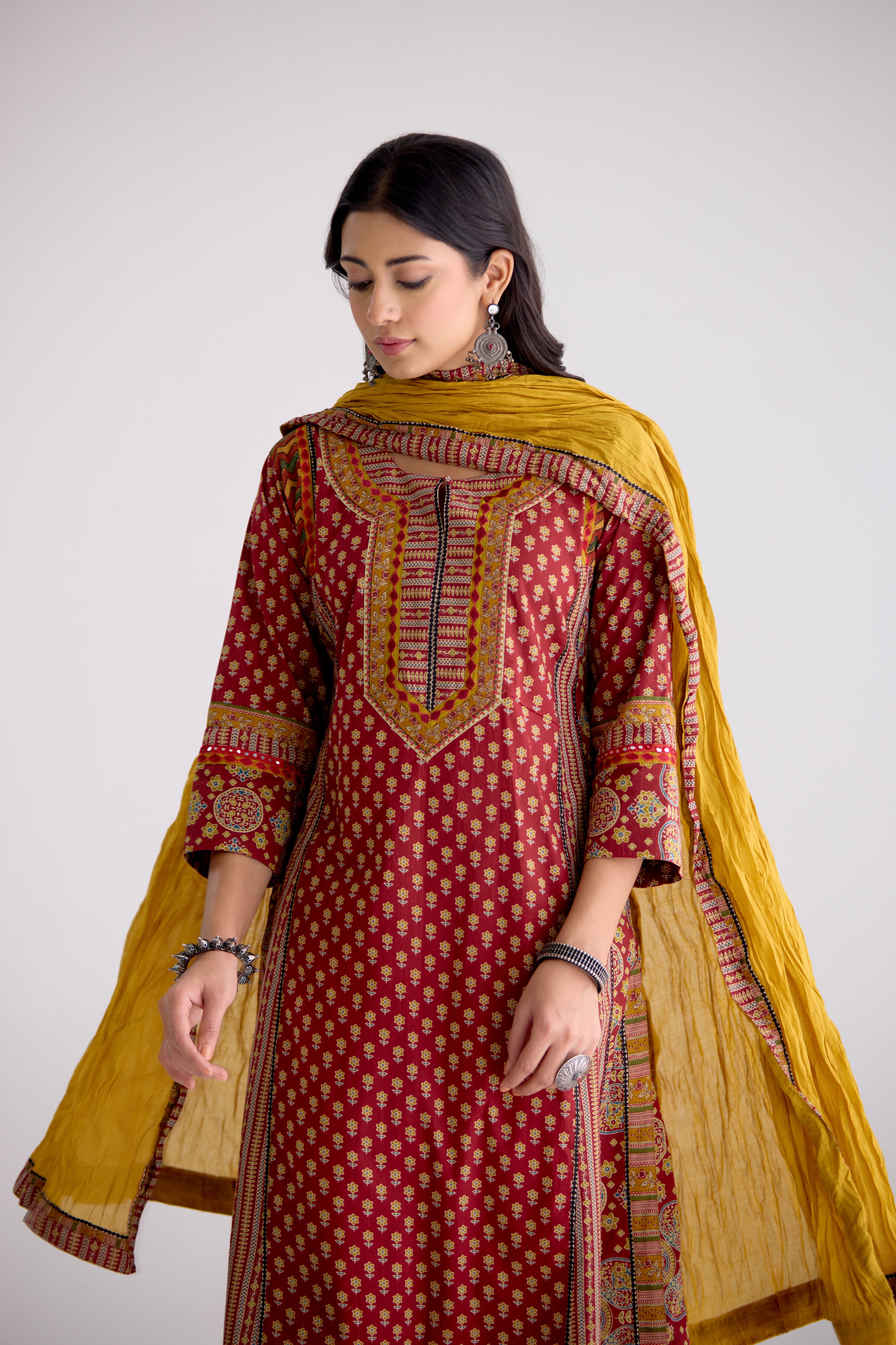 Adya Cotton Printed Kurta Maroon (10104487805227)