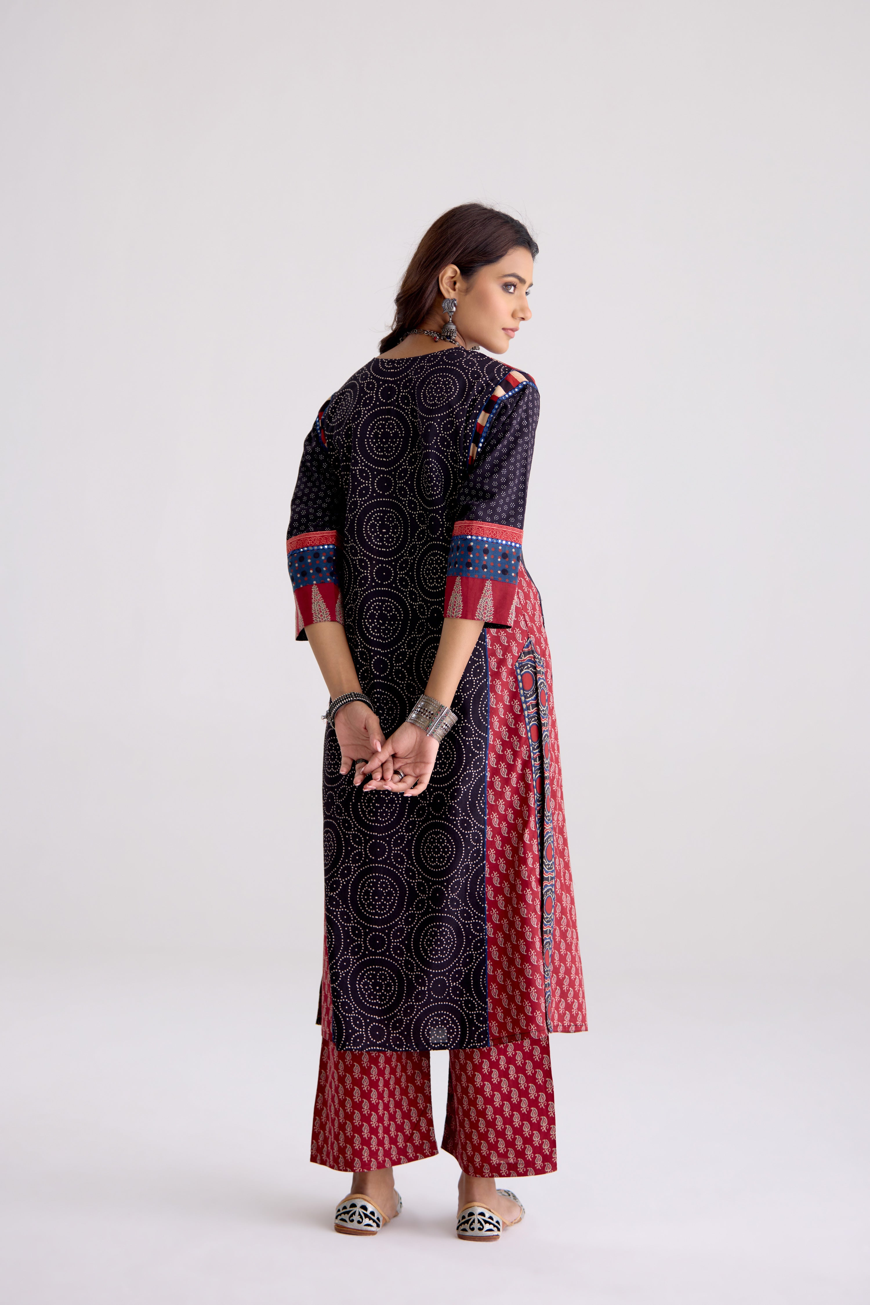 Rozana Cotton Ajrakh Printed Kurta Black (10104282579243)