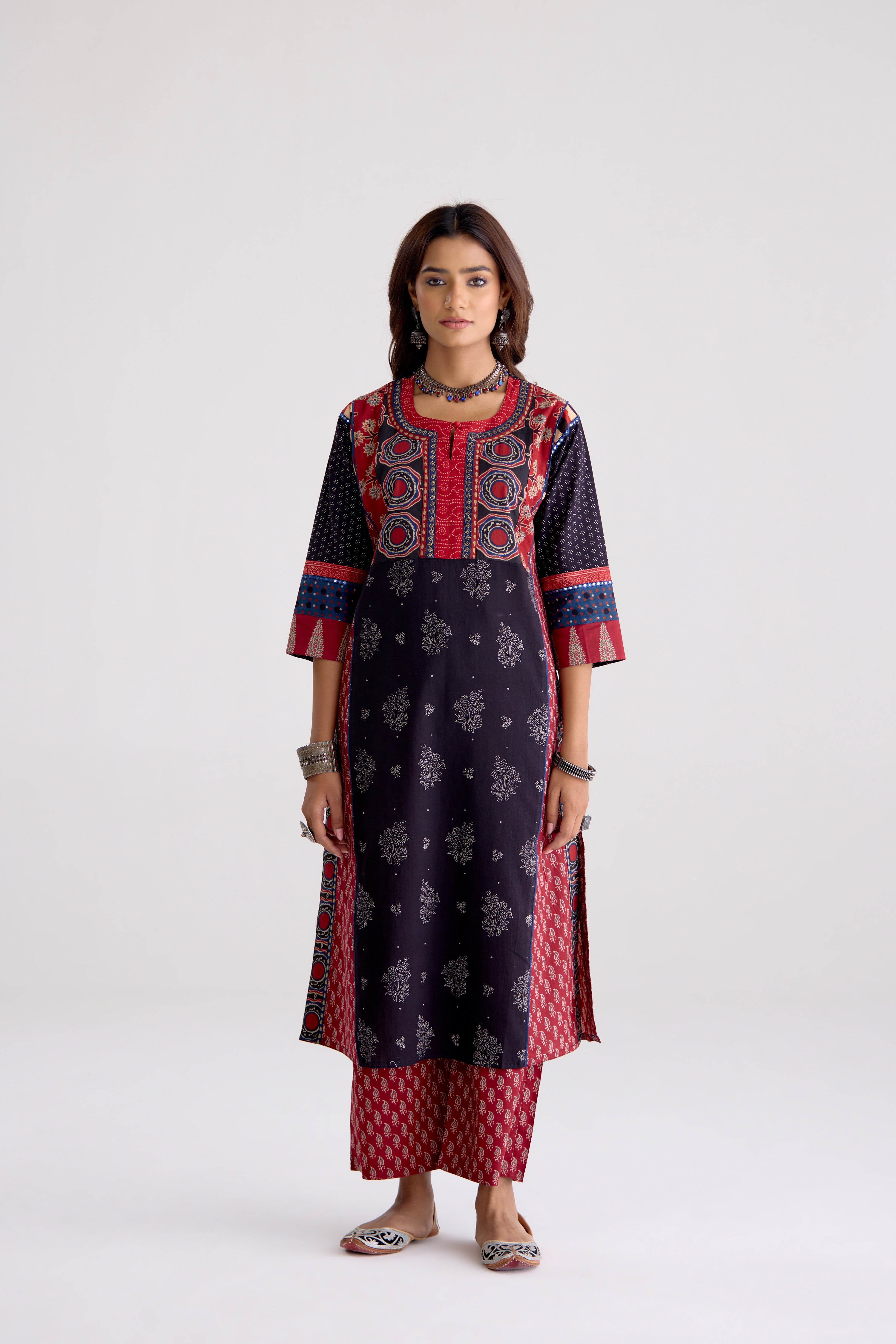 Rozana Cotton Ajrakh Printed Kurta Black (10104282579243)