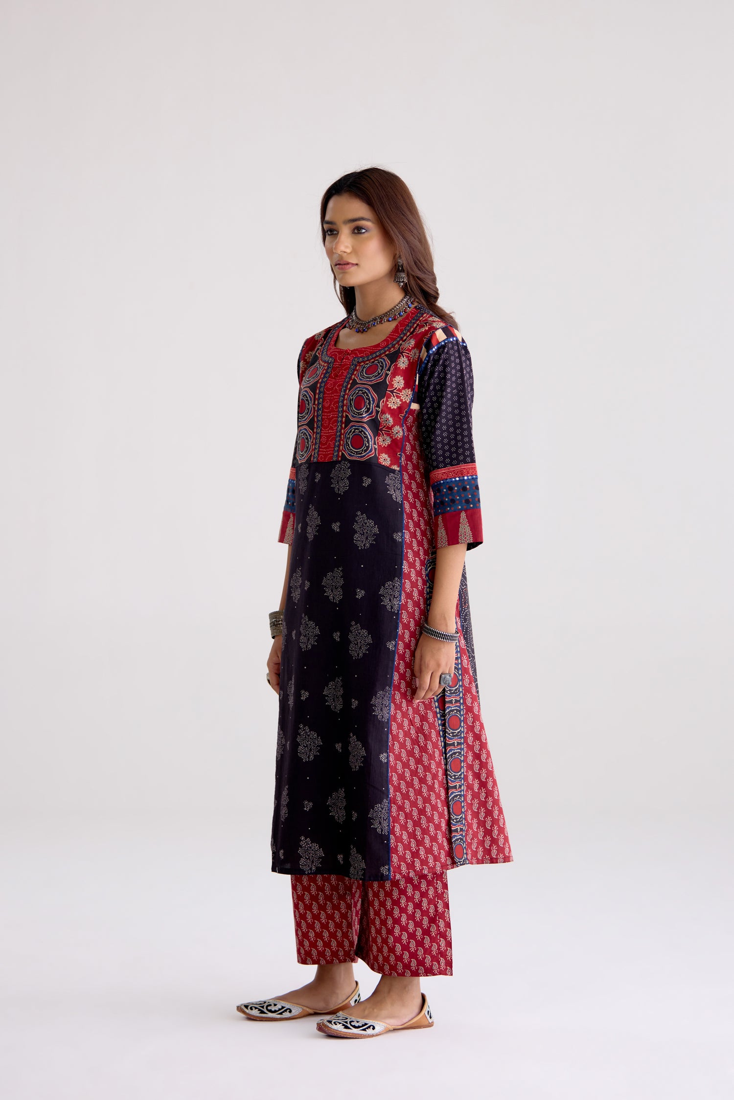 Rozana Cotton Ajrakh Printed Kurta Black (10104282579243)