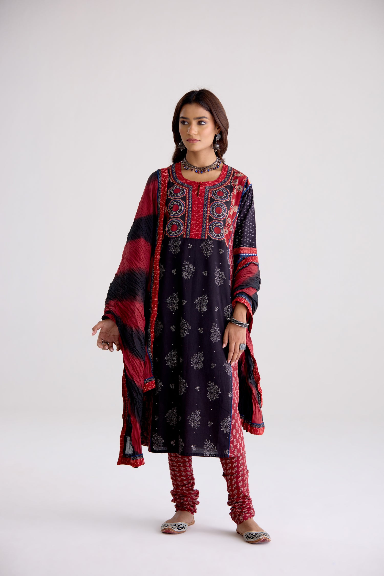 Rozana Cotton Ajrakh Printed Kurta Black (10104282579243)