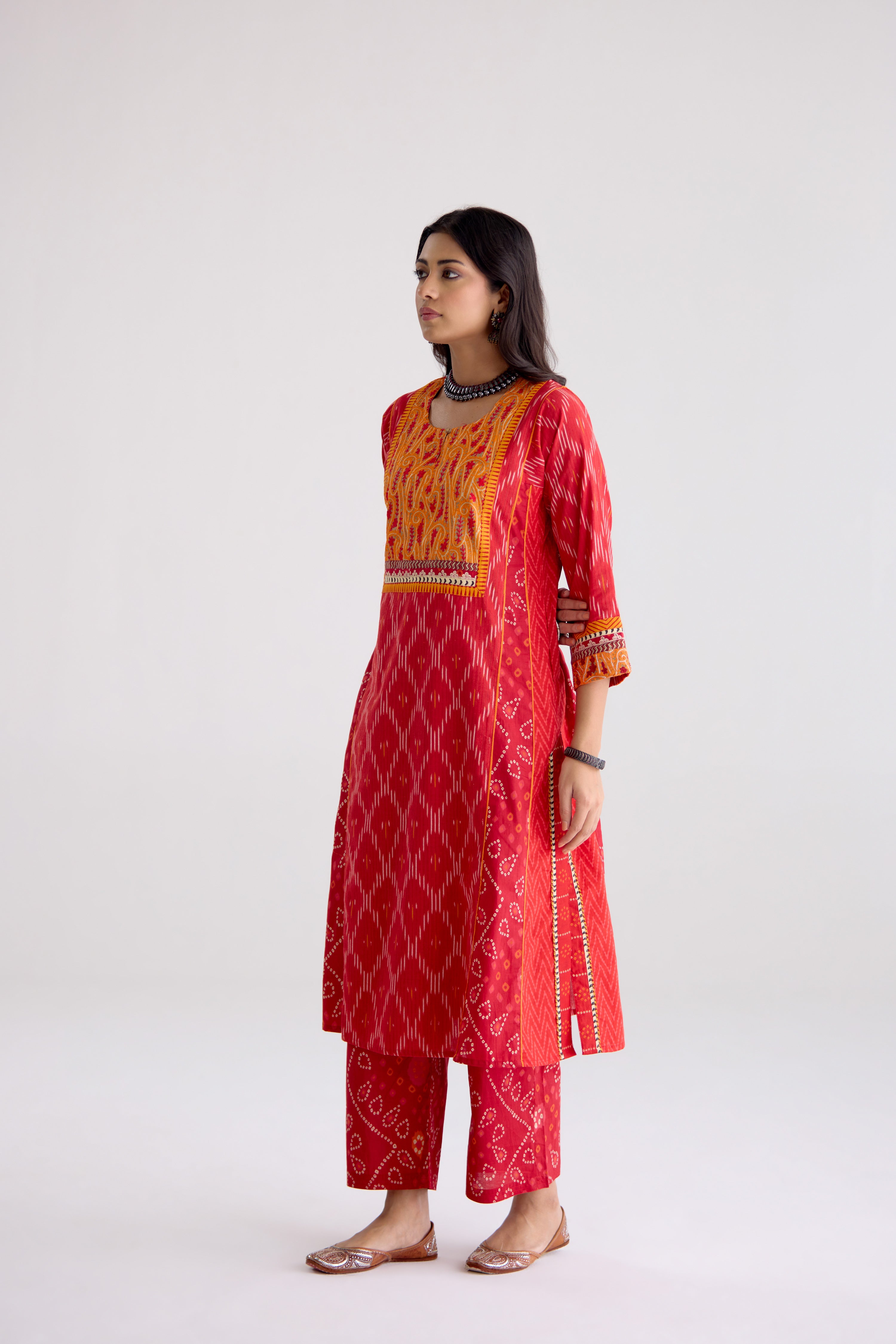 Adya Cotton Slub Ikkat Printed Kurta Red (10105509904683)