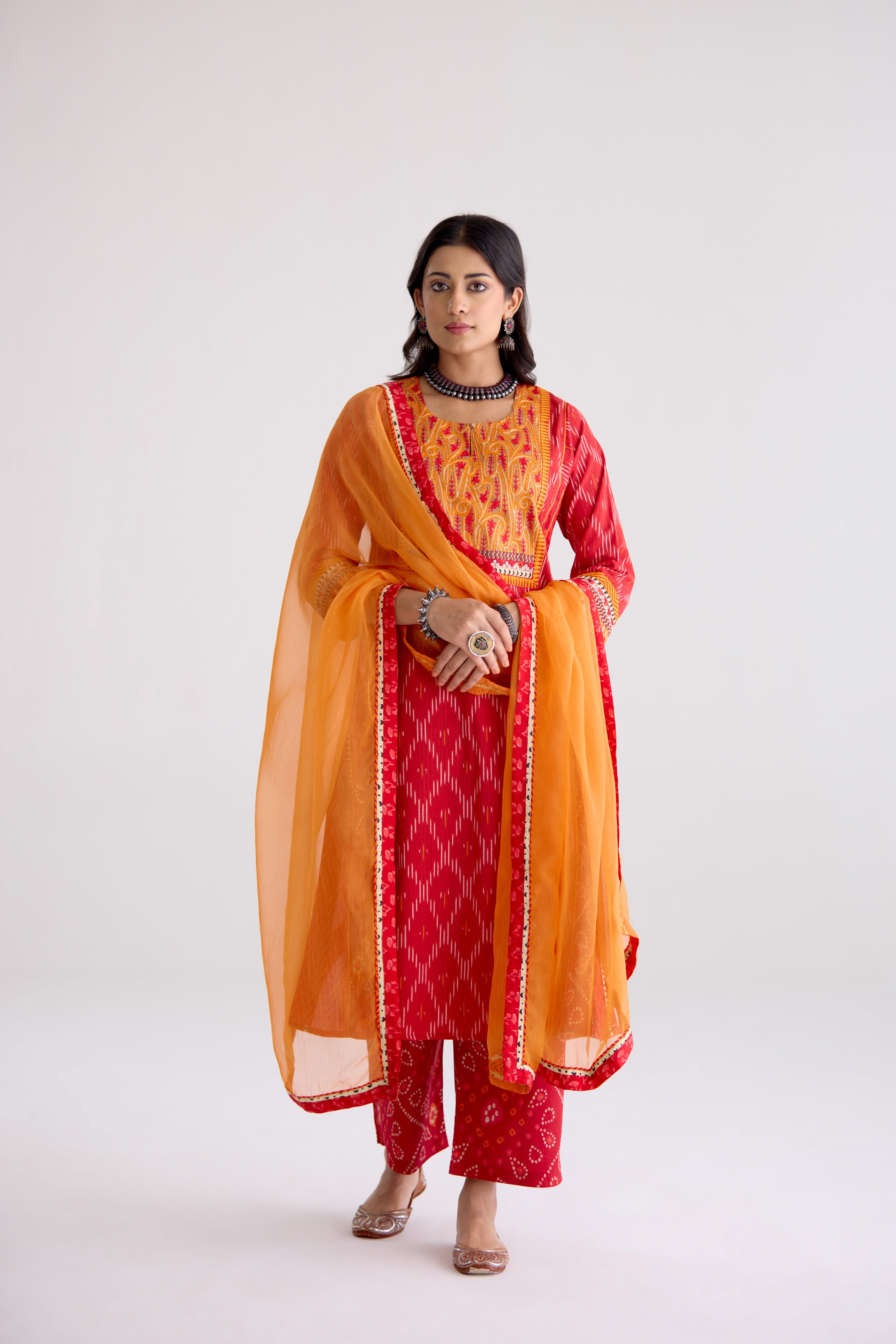 Adya Cotton Slub Ikkat Printed Kurta Red (10105509904683)