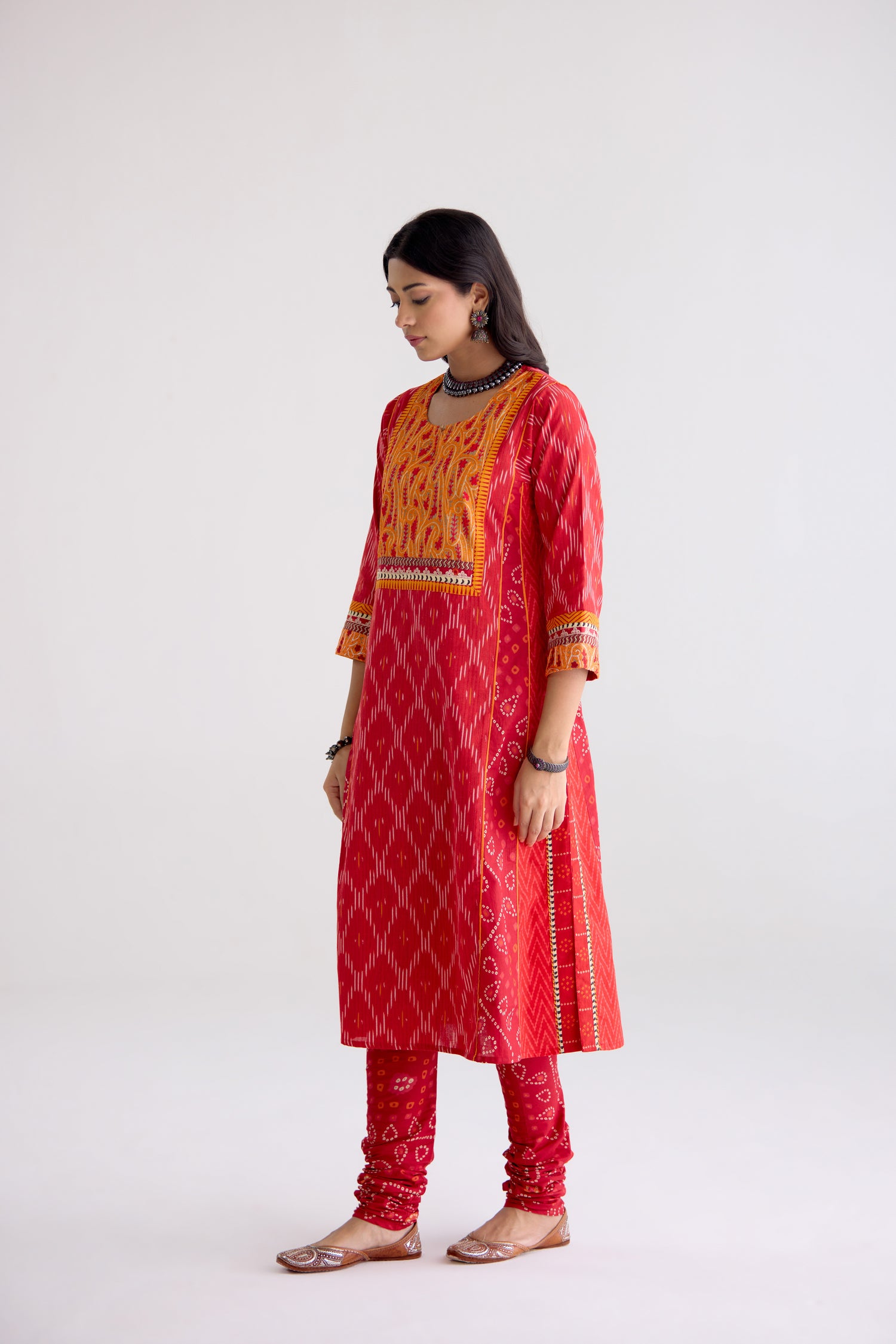 Adya Cotton Slub Ikkat Printed Kurta Red (10105509904683)
