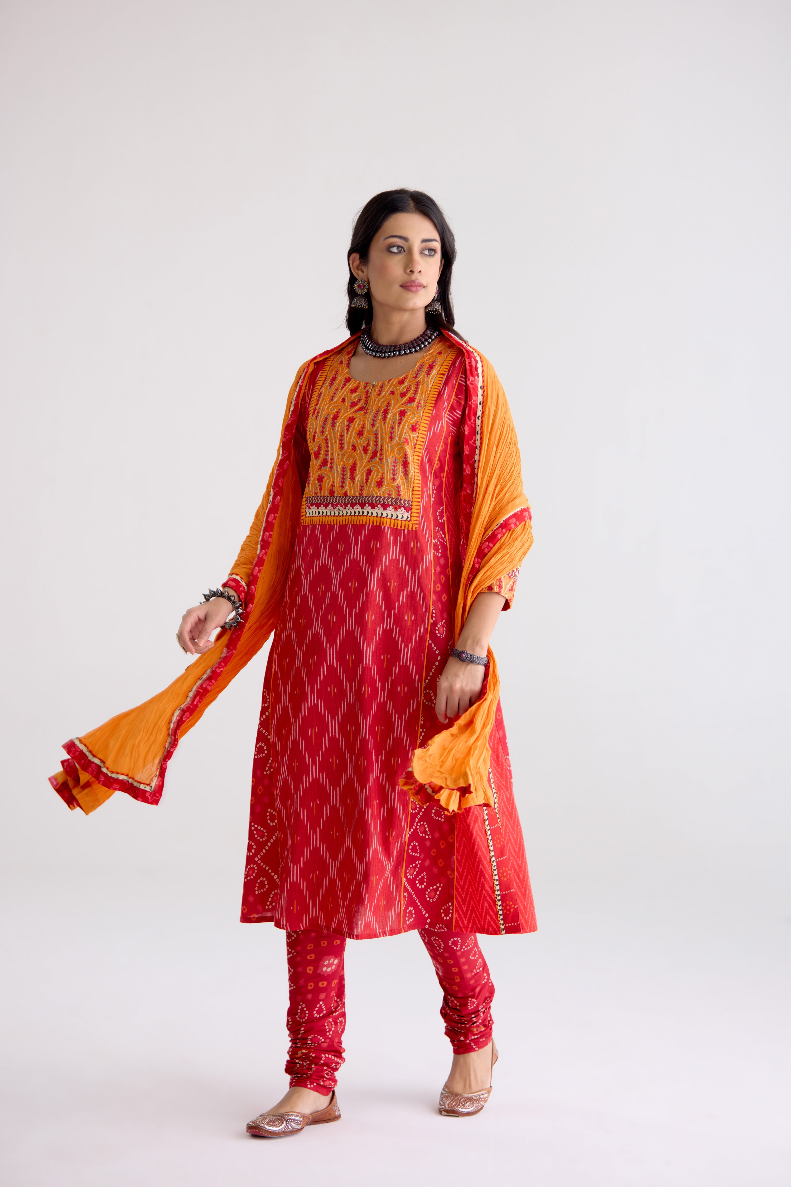 Adya Cotton Slub Ikkat Printed Kurta Red (10105509904683)
