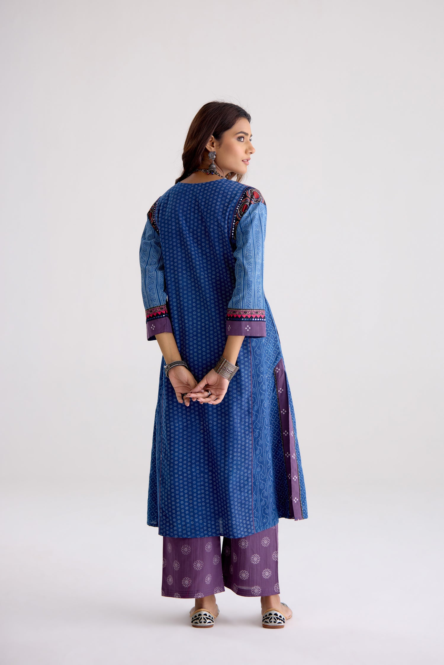 Adya Cotton Embroidered Ajrakh Printed Kurta Blue (10105485066539)