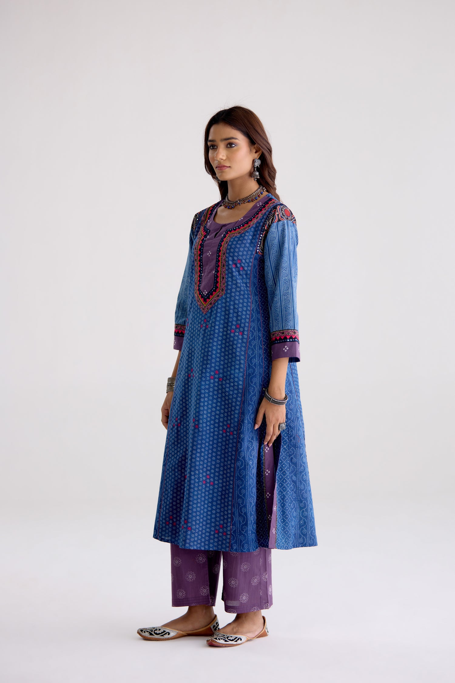 Adya Cotton Embroidered Ajrakh Printed Kurta Blue (10105485066539)