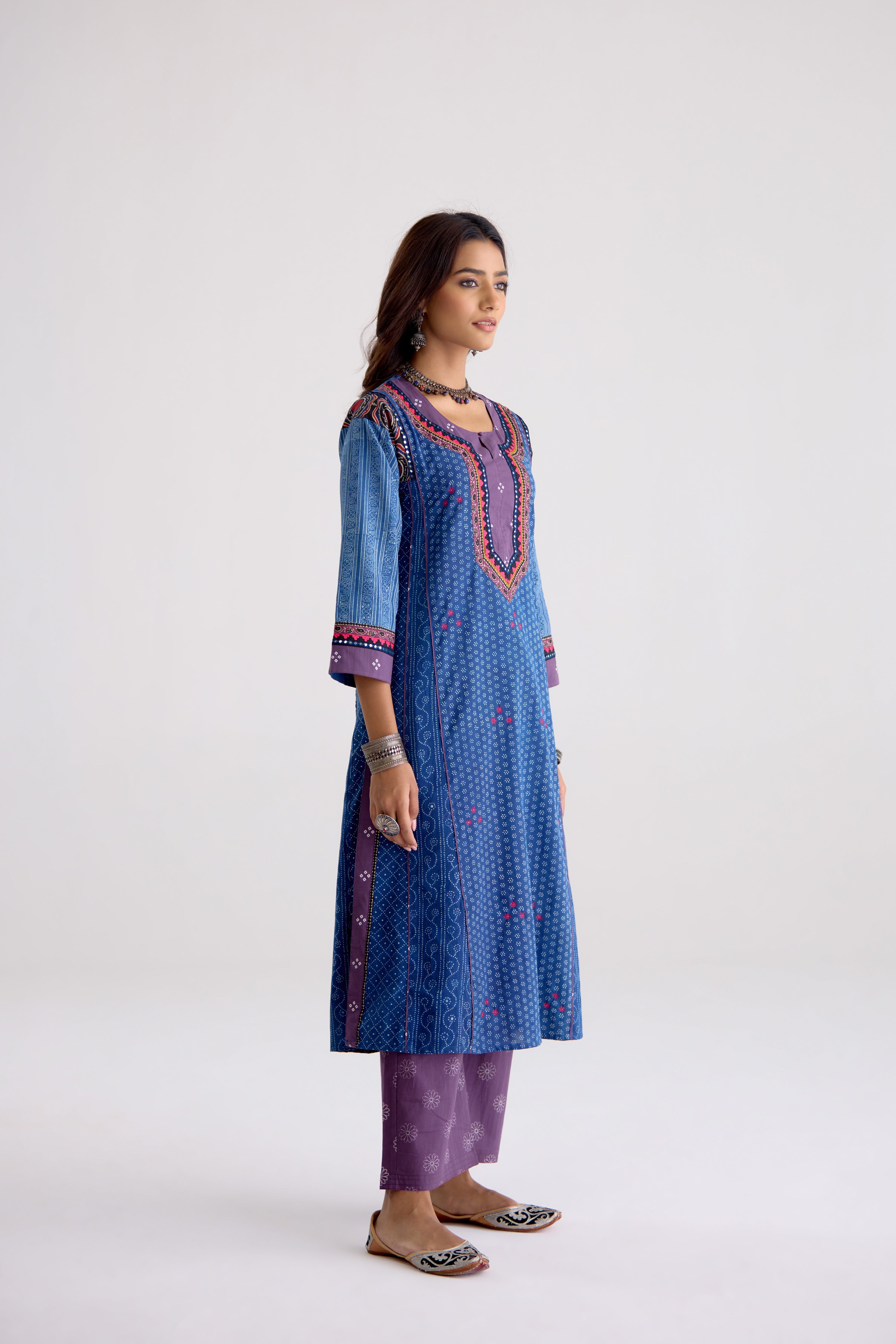 Adya Cotton Embroidered Ajrakh Printed Kurta Blue (10105485066539)