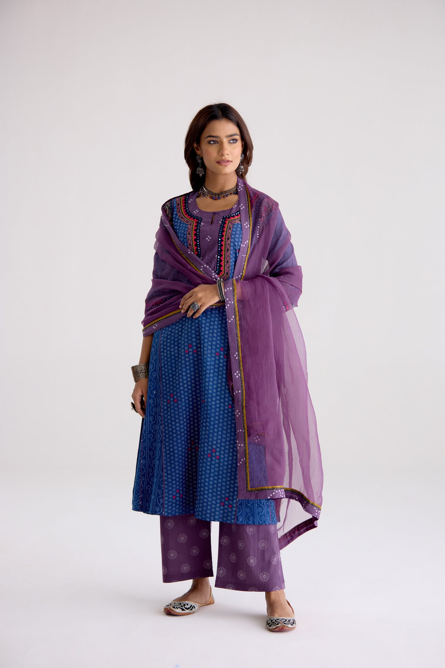 Adya Cotton Embroidered Ajrakh Printed Kurta Blue (10105485066539)