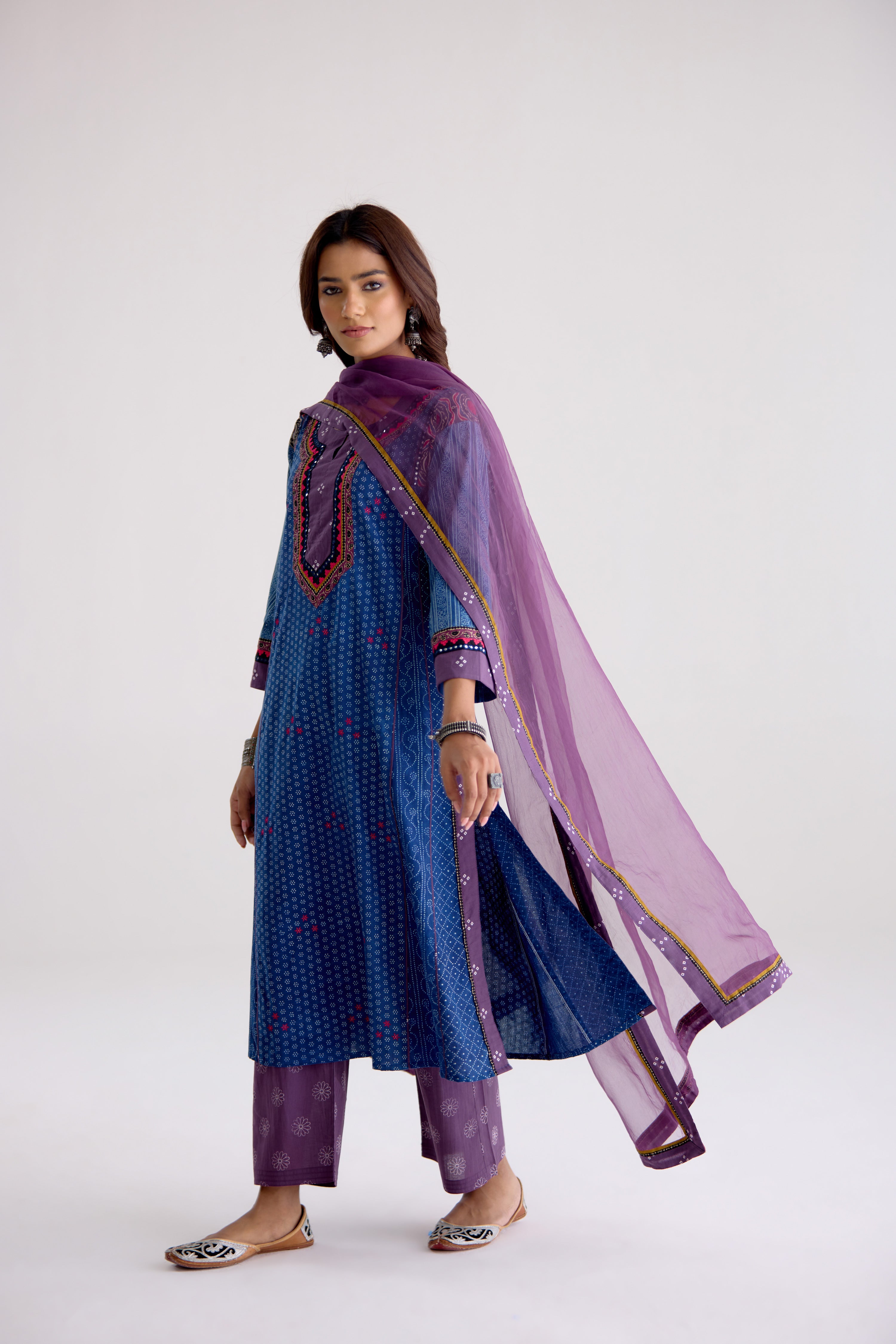 Adya Cotton Embroidered Ajrakh Printed Kurta Blue (10105485066539)