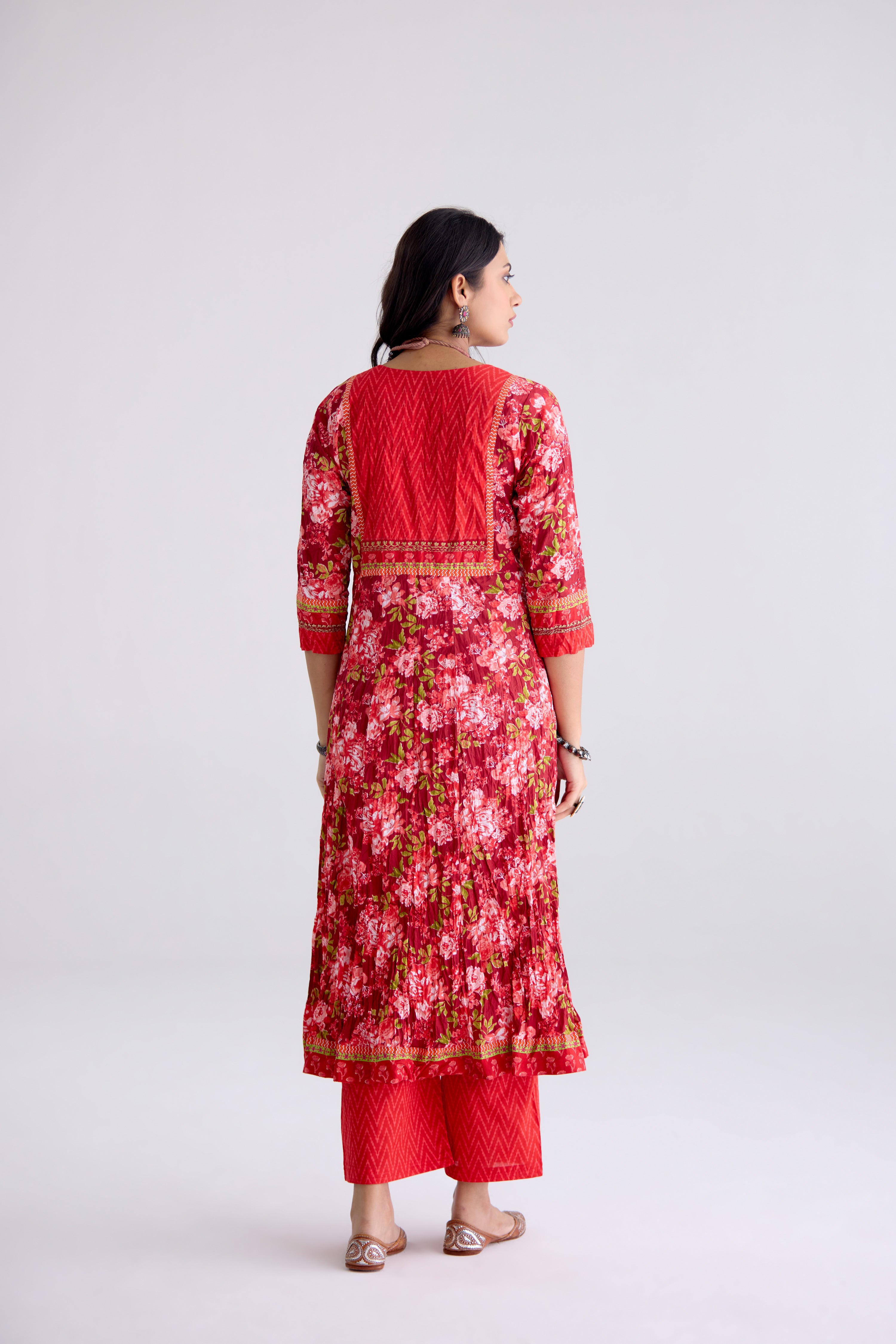 Rozana Anakali Cotton Printed Kurta Maroon Light Pink (10105499386155)