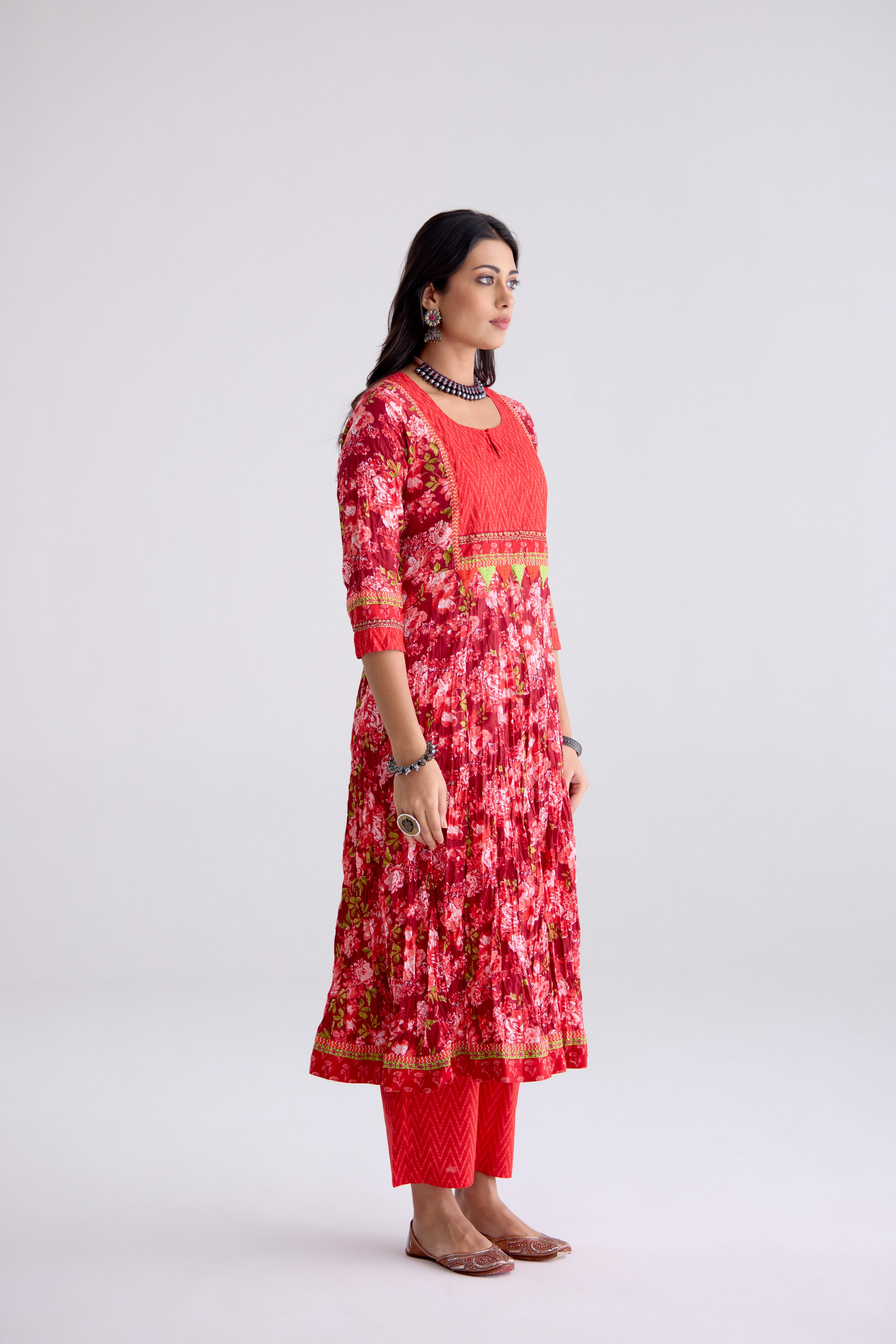 Rozana Anakali Cotton Printed Kurta Maroon Light Pink (10105499386155)