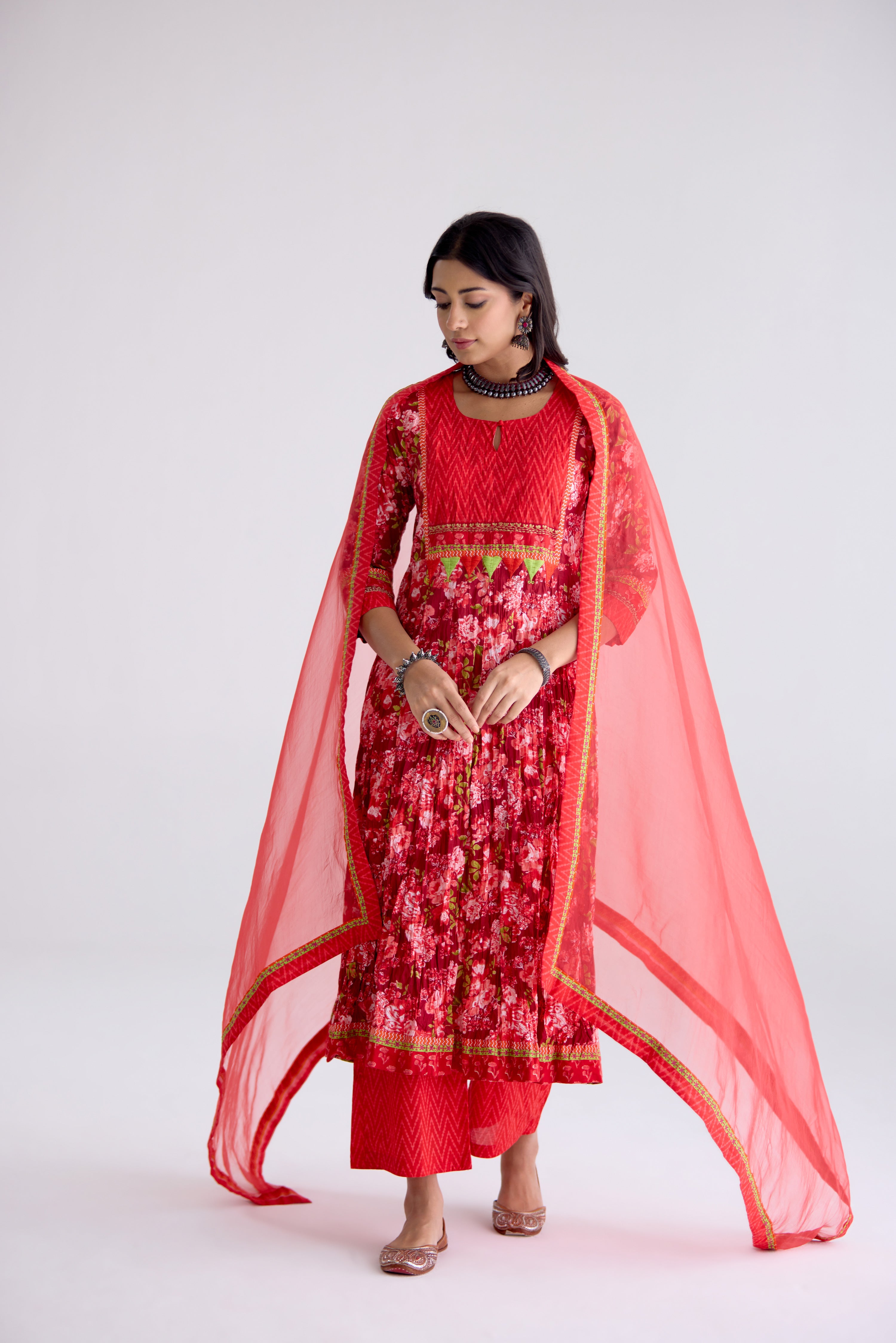 Rozana Anakali Cotton Printed Kurta Maroon Light Pink (10105499386155)