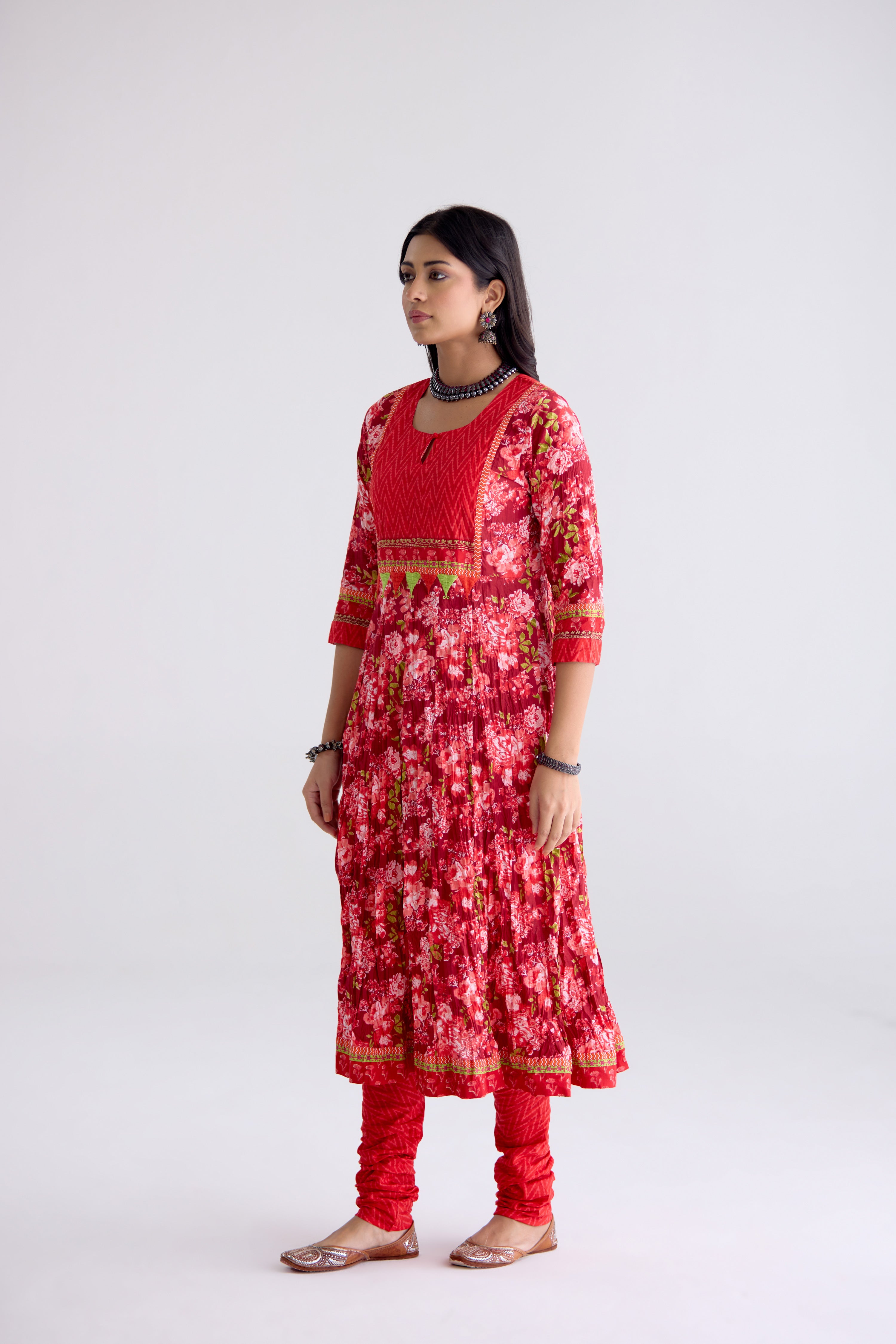 Rozana Anakali Cotton Printed Kurta Maroon Light Pink (10105499386155)