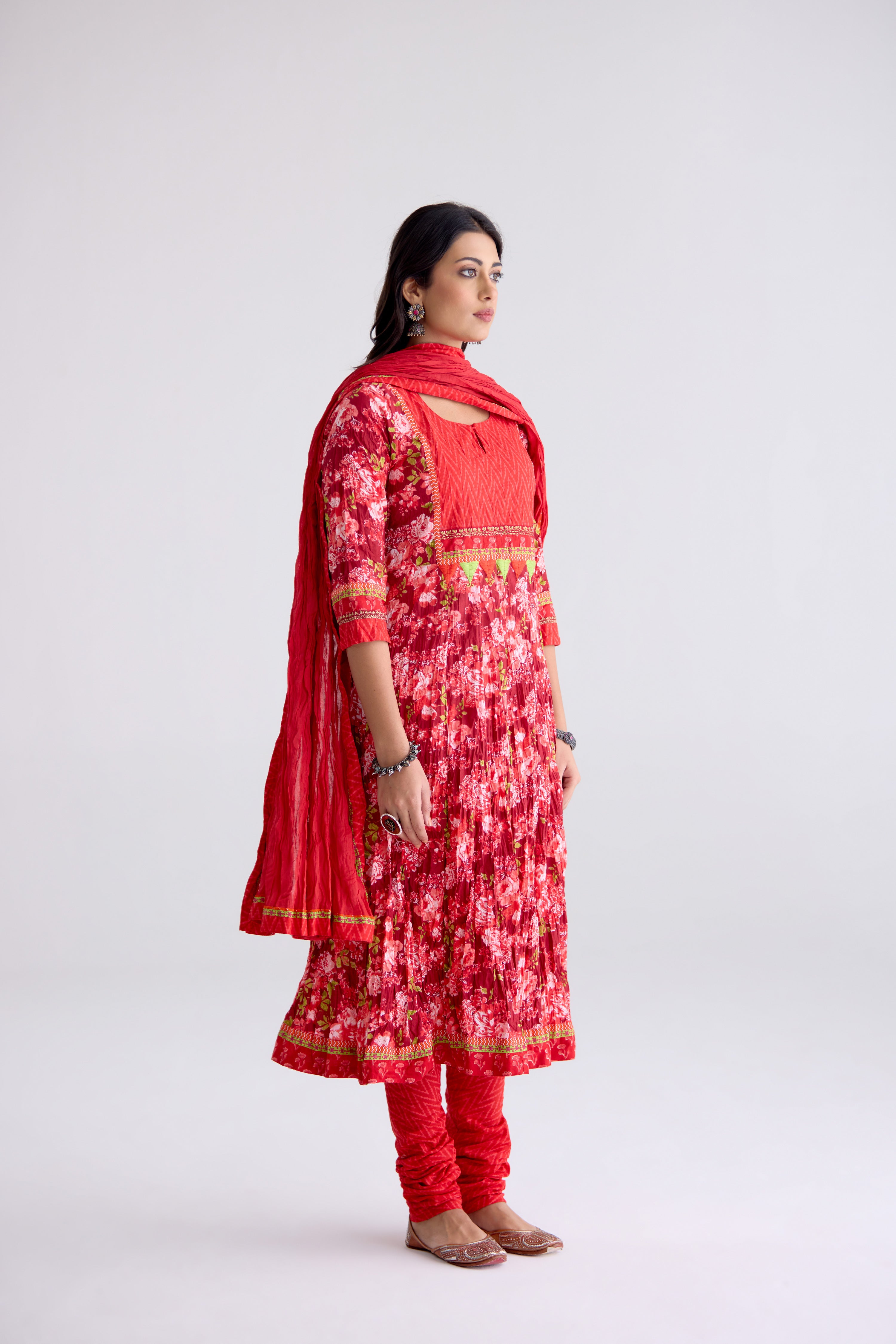 Rozana Anakali Cotton Printed Kurta Maroon Light Pink (10105499386155)