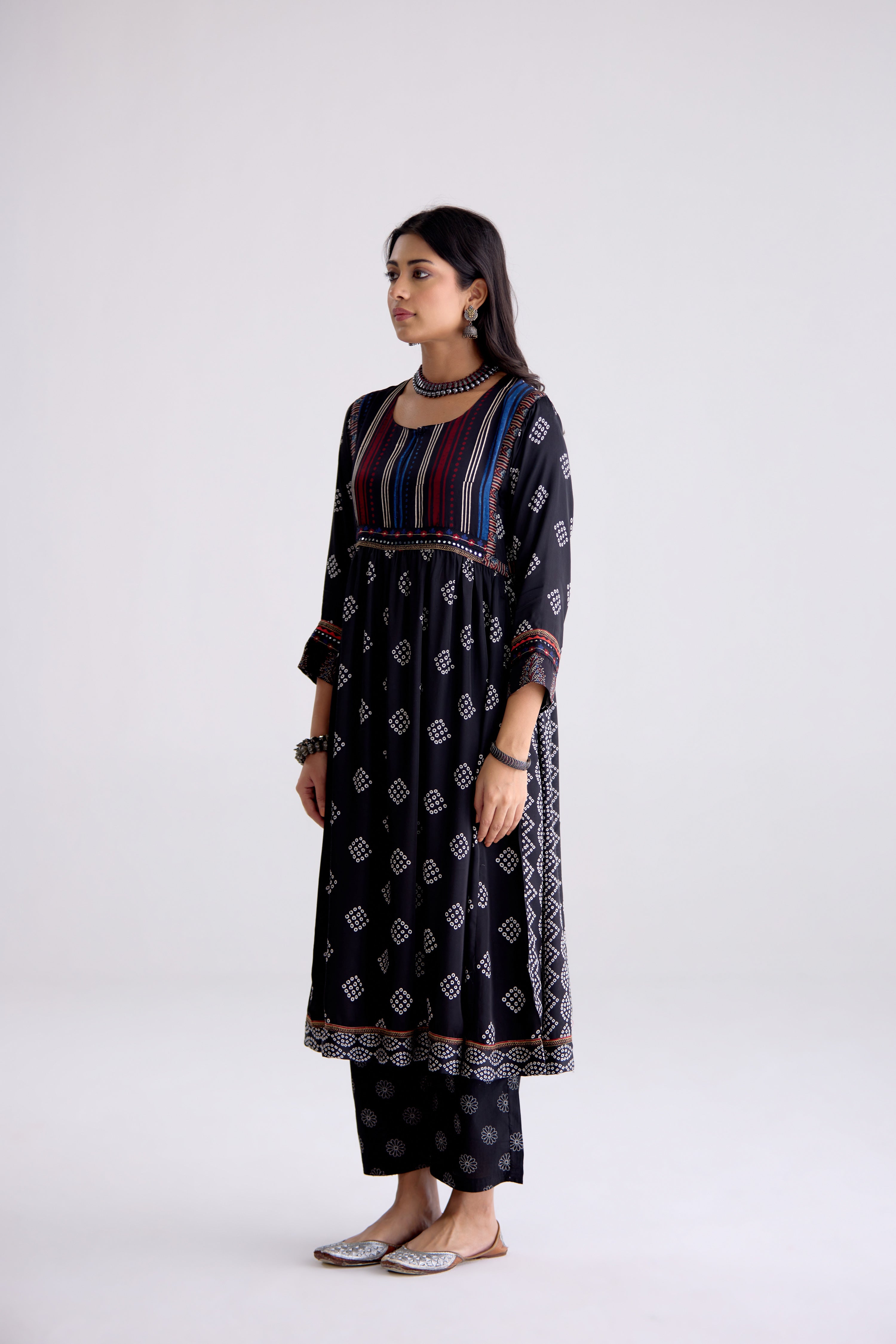 Banjara Modal Silk Vanaspati Printed Kurta Black (10105495060779)